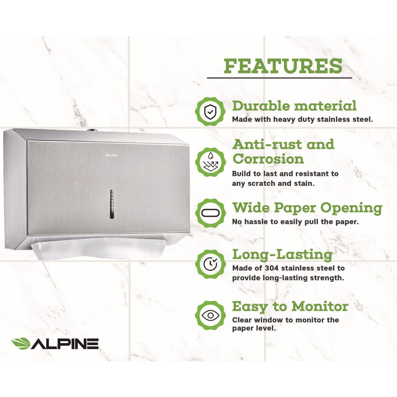 Horizontal C-Fold/Multi-Fold Paper Towel Dispenser, 7.08 x 3.93 x 10.82, Brushed Nickel
