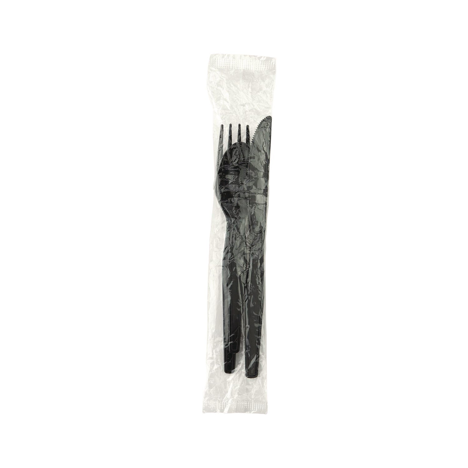 Individually Wrapped Heavyweight Cutlery Set, Fork/Knife/Spoon, Plastic, Black, 250/Carton