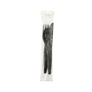 Individually Wrapped Heavyweight Cutlery Set, Fork/Knife/Spoon, Plastic, Black, 250/Carton