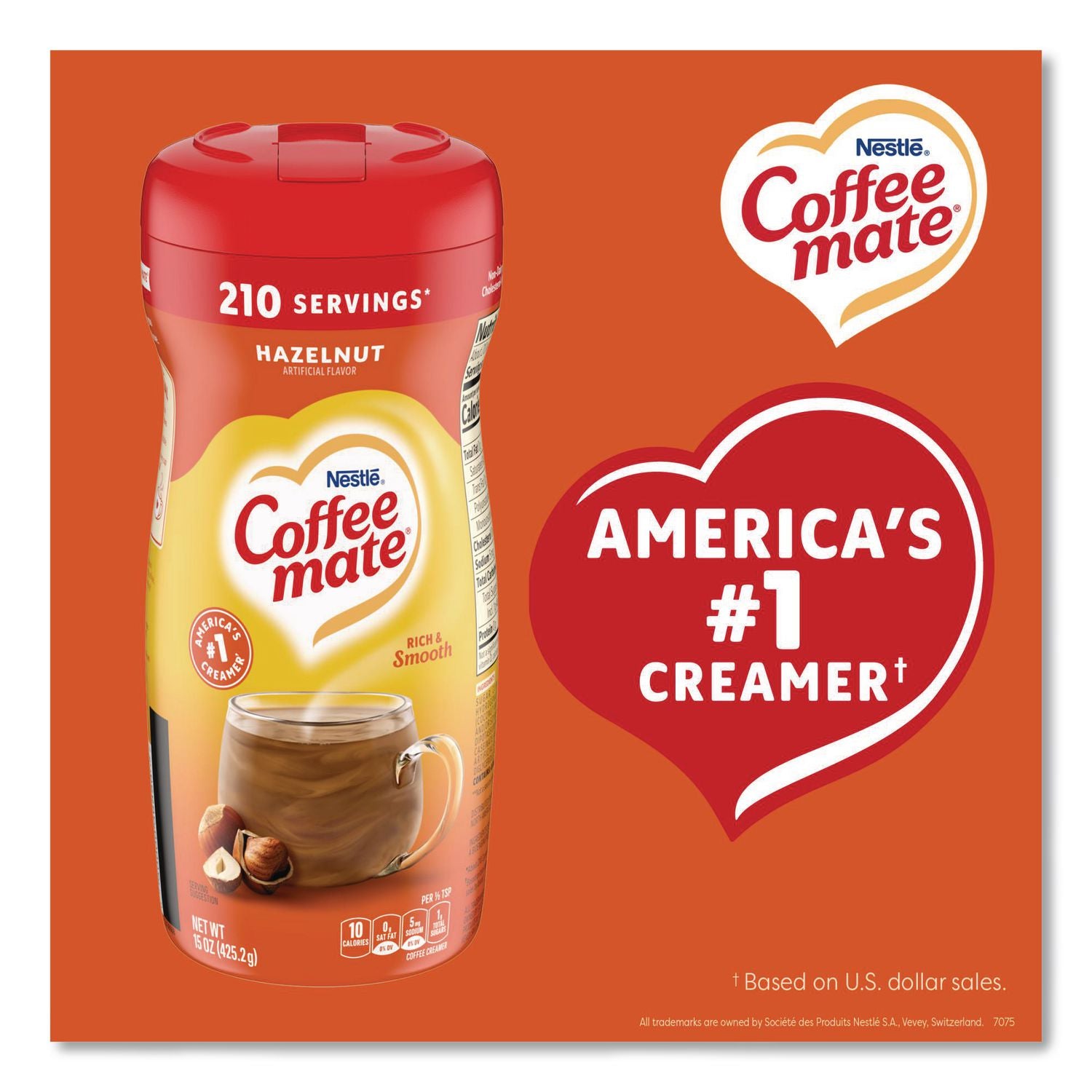 Coffee mate Hazelnut Powdered Coffee Creamer - Hazelnut Flavor - 0.94 lb (15 oz) - 141 Serving - 1 Each