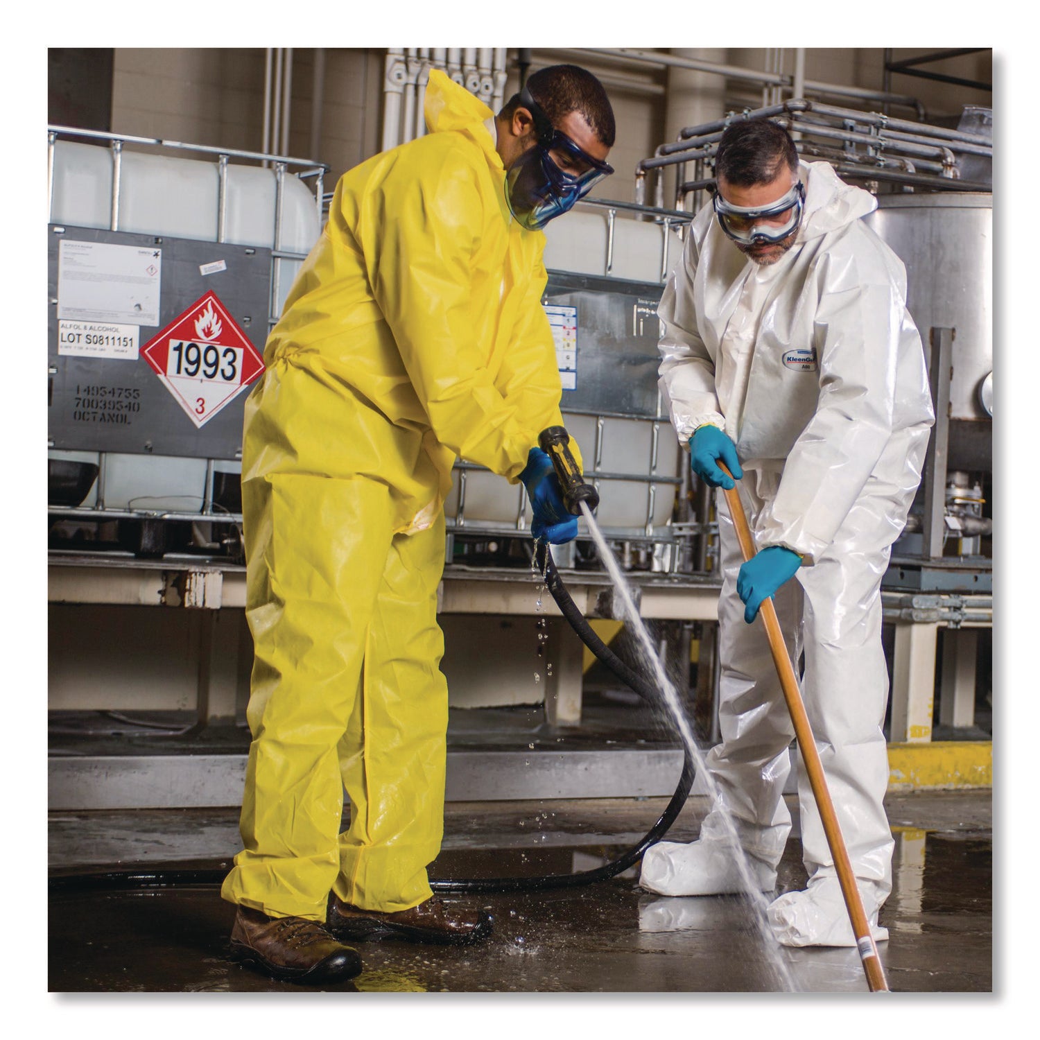 A70 Chemical Spray Protection Coveralls, Elastic Wrists, Ankles, Hood and Boots, Large, Yellow, 12/Carton