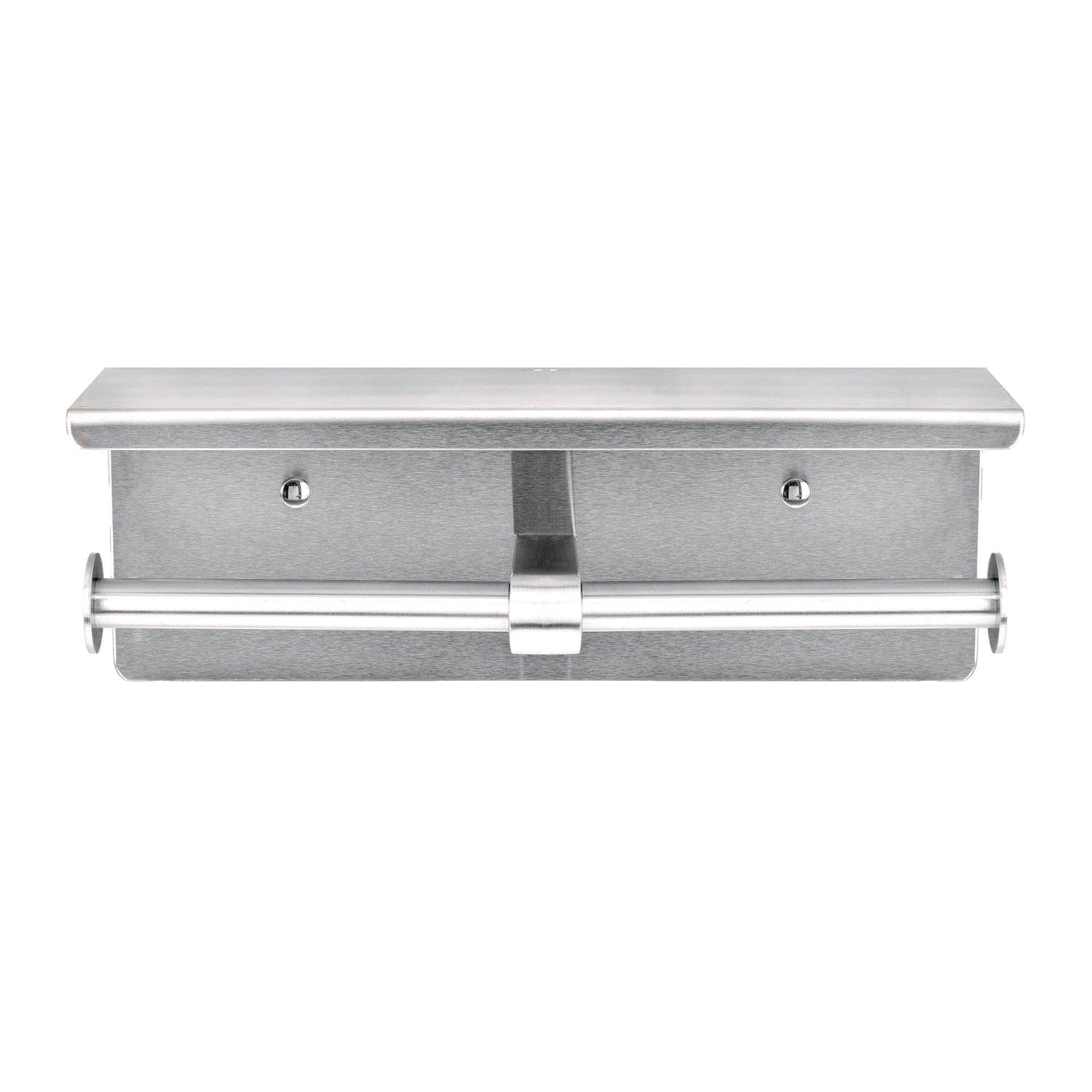 Double Post Toilet Paper Holder with Shelf Storage Rack, 3.87 x 10.5 x 3.95, Brushed Stainless Steel