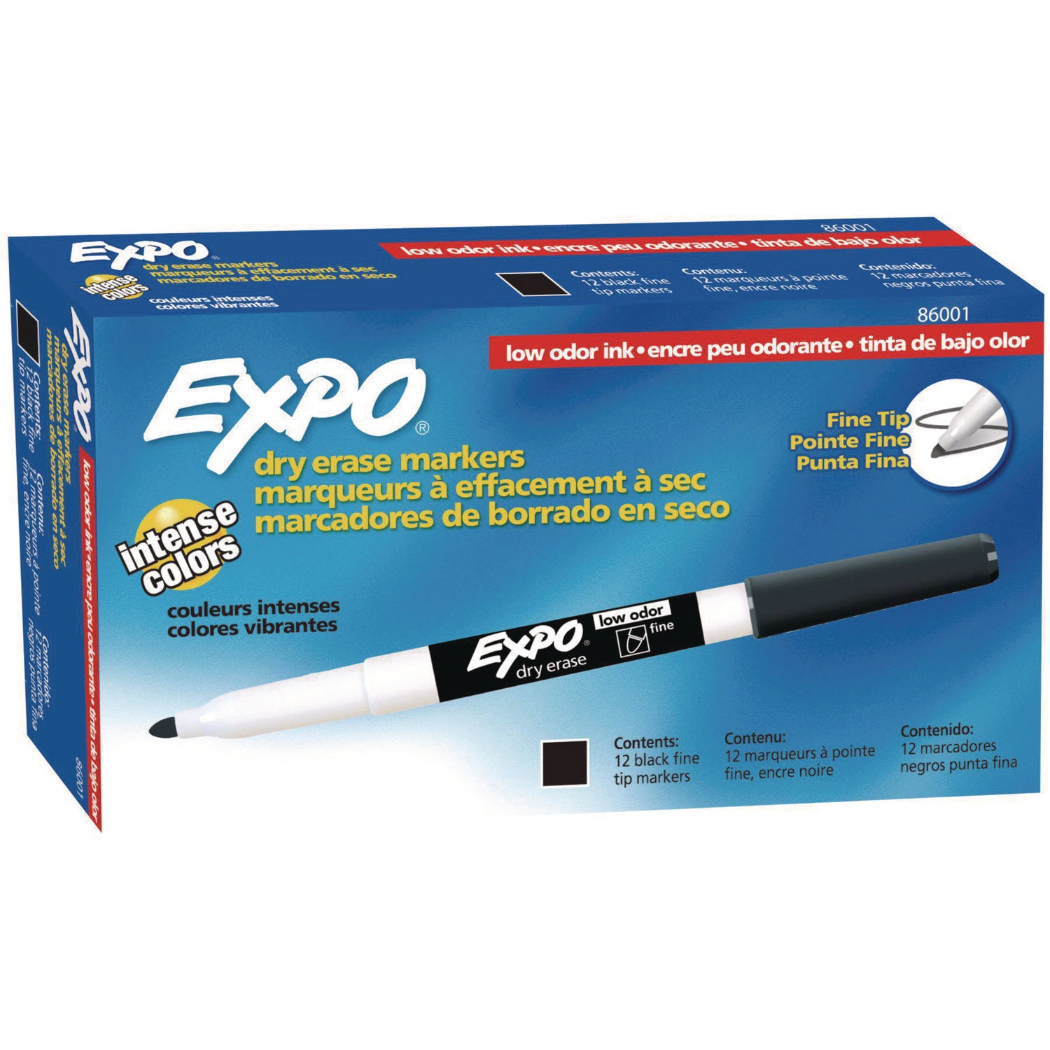 Low-Odor Dry-Erase Marker, Fine Bullet Tip, Black, Dozen