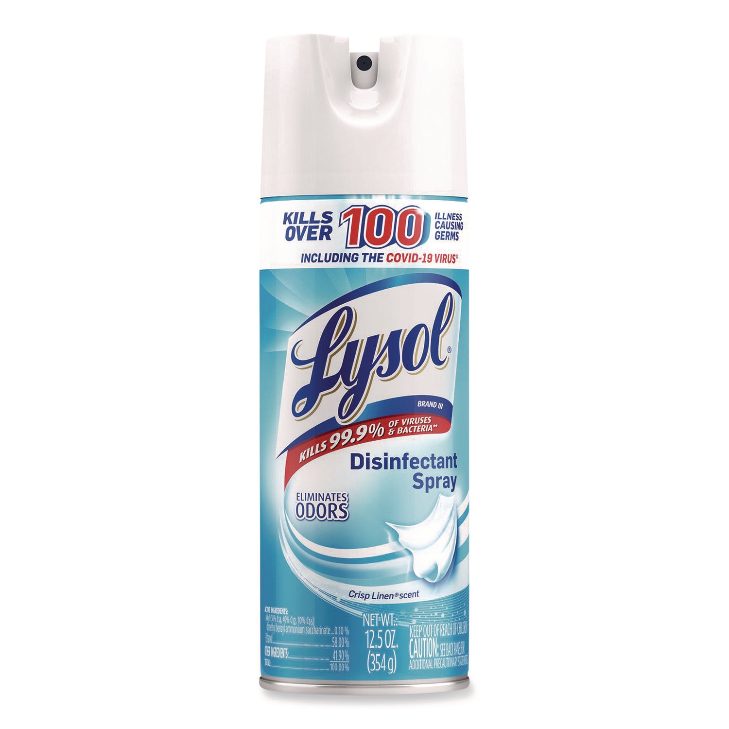 Lysol Crisp Linen Disinfectant Spray - For Nonporous Surface, Kitchen, Bathroom, Hard Surface - 12.50 oz (0.78 lb) - Crisp Linen Scent - Recommended For: Spot Remover - Disinfectant, Anti-bacterial, CFC-free - Clear - 1 Each