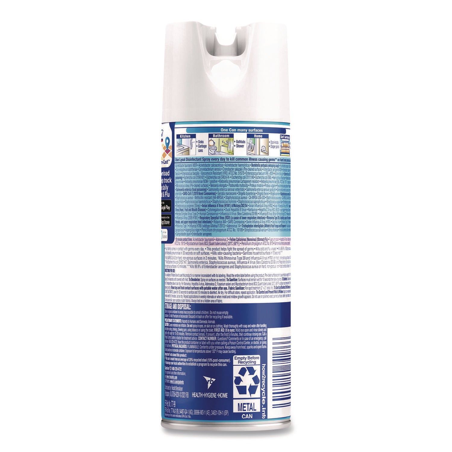 Lysol Crisp Linen Disinfectant Spray - For Nonporous Surface, Kitchen, Bathroom, Hard Surface - 12.50 oz (0.78 lb) - Crisp Linen Scent - Recommended For: Spot Remover - Disinfectant, Anti-bacterial, CFC-free - Clear - 1 Each