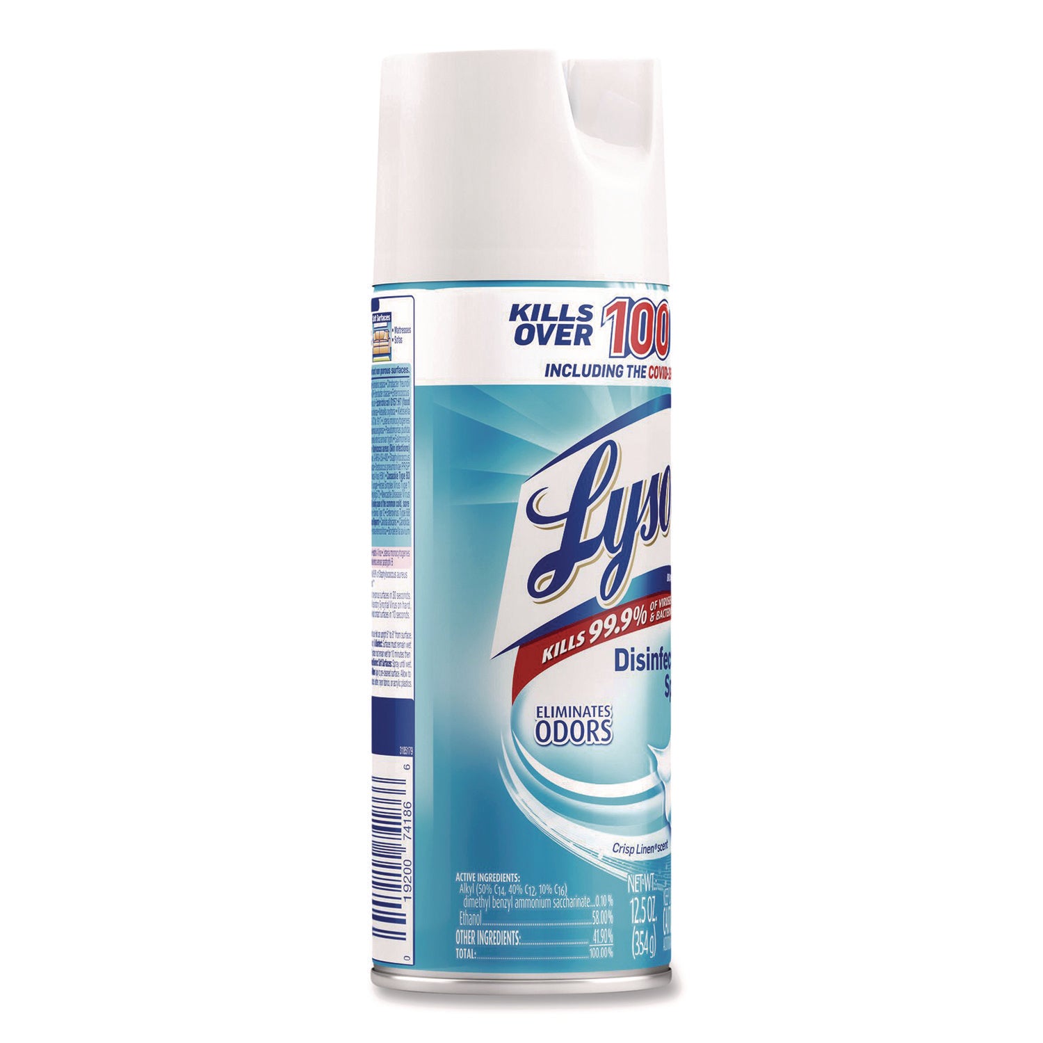 Lysol Crisp Linen Disinfectant Spray - For Nonporous Surface, Kitchen, Bathroom, Hard Surface - 12.50 oz (0.78 lb) - Crisp Linen Scent - Recommended For: Spot Remover - Disinfectant, Anti-bacterial, CFC-free - Clear - 1 Each