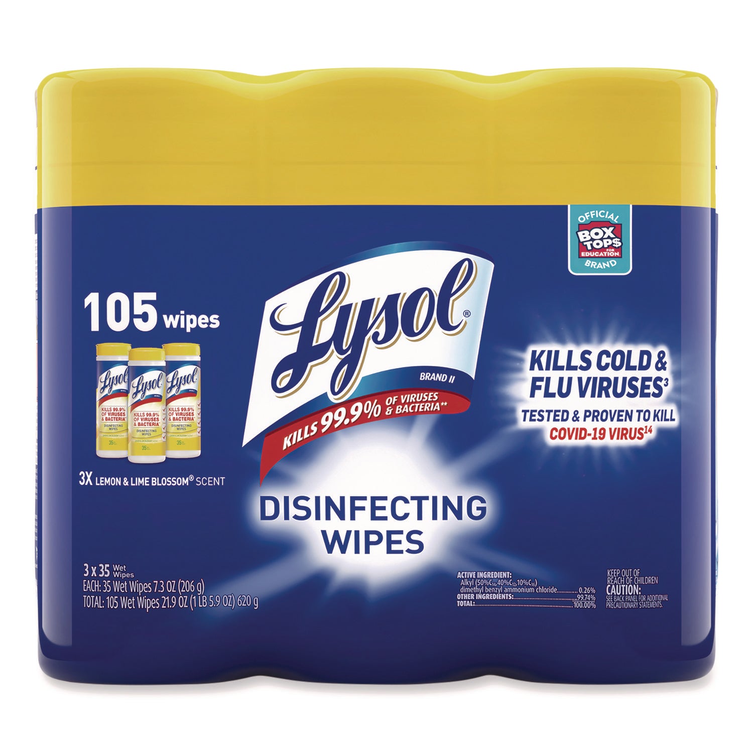 Lysol Disinfecting Wipes - For Multi Surface - Wipe - Lemon Scent - Recommended For: Bacteria Remover, Virus Remover, Allergen Remover, Pet Dander Remover, Dust Mite Remover, Pollen Remover - Disinfectant, Antibacterial - White - 35/Tub - 4 / Carton