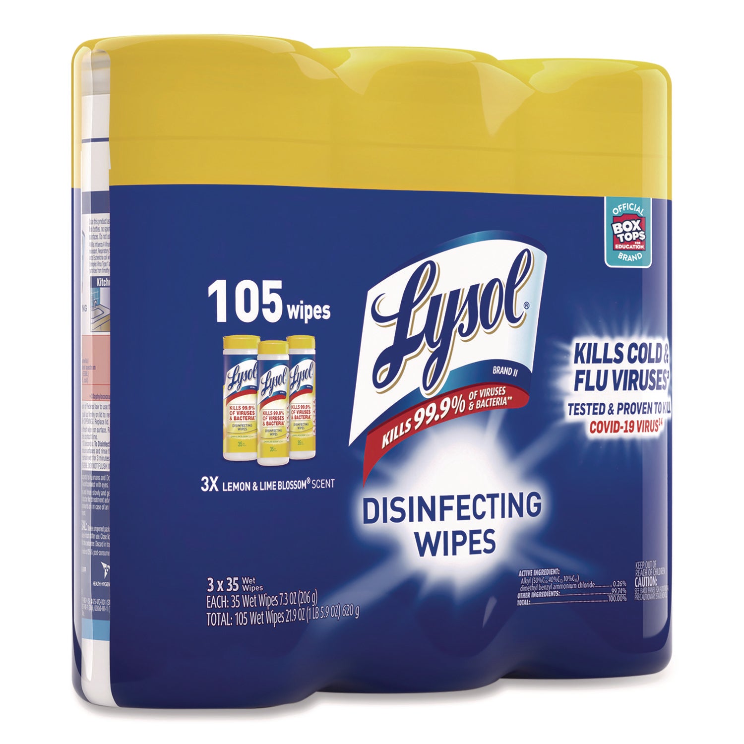 Lysol Disinfecting Wipes - For Multi Surface - Wipe - Lemon Scent - Recommended For: Bacteria Remover, Virus Remover, Allergen Remover, Pet Dander Remover, Dust Mite Remover, Pollen Remover - Disinfectant, Antibacterial - White - 35/Tub - 4 / Carton
