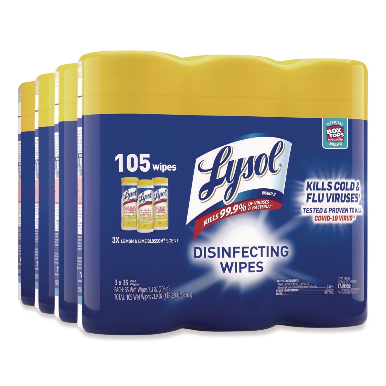 Lysol Disinfecting Wipes - For Multi Surface - Wipe - Lemon Scent - Recommended For: Bacteria Remover, Virus Remover, Allergen Remover, Pet Dander Remover, Dust Mite Remover, Pollen Remover - Disinfectant, Antibacterial - White - 35/Tub - 4 / Carton
