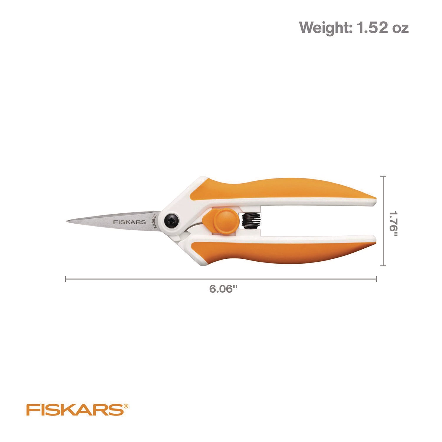 Micro-Tip Easy Action Scissors, 6.1" Long, 1.75" Cut Length, Orange/White Handle
