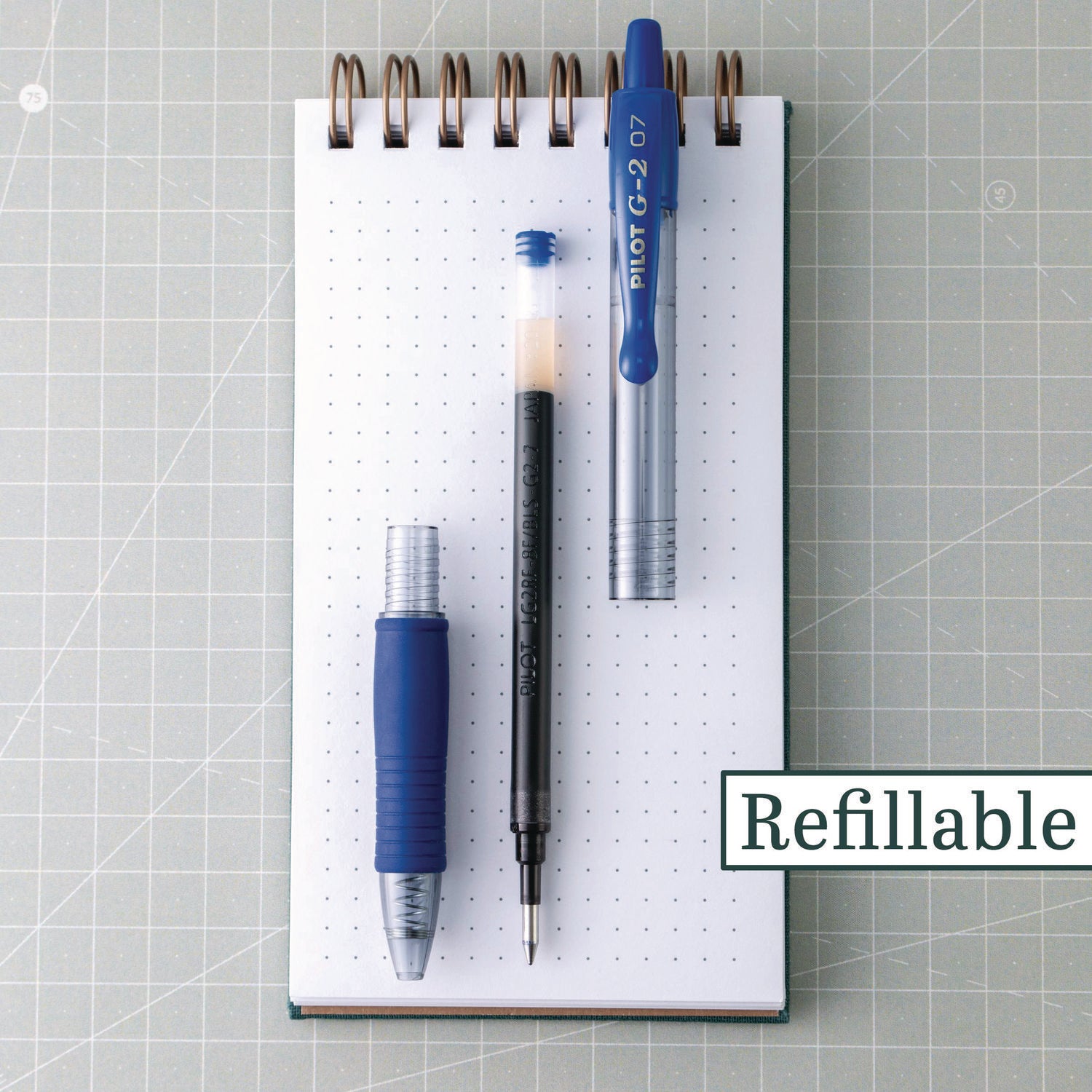 0.7 mm Fine, Medium Pen Point - Refillable - Retractable - Blue Ink - Gray, Silver Barrel - 36 / Pack