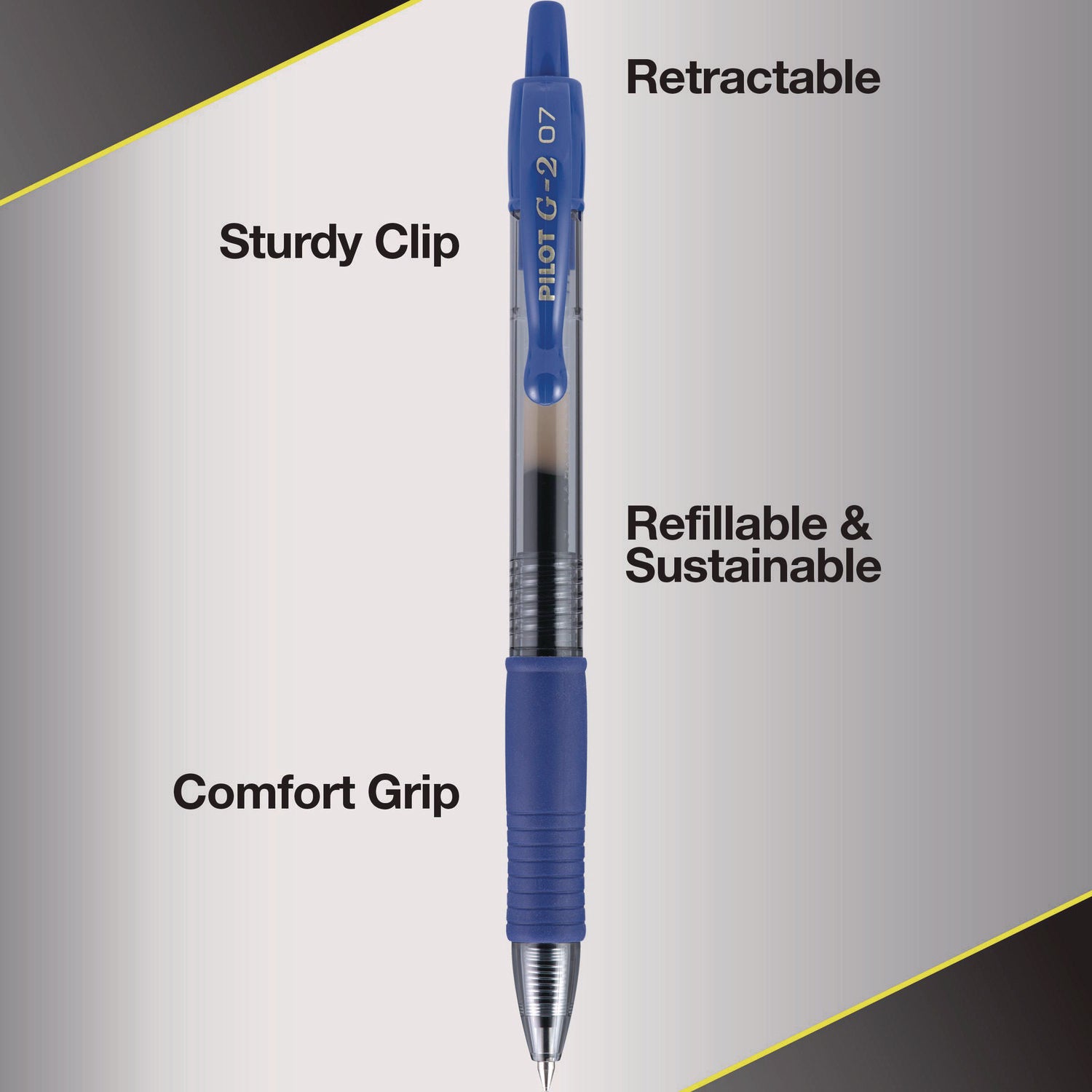 0.7 mm Fine, Medium Pen Point - Refillable - Retractable - Blue Ink - Gray, Silver Barrel - 36 / Pack