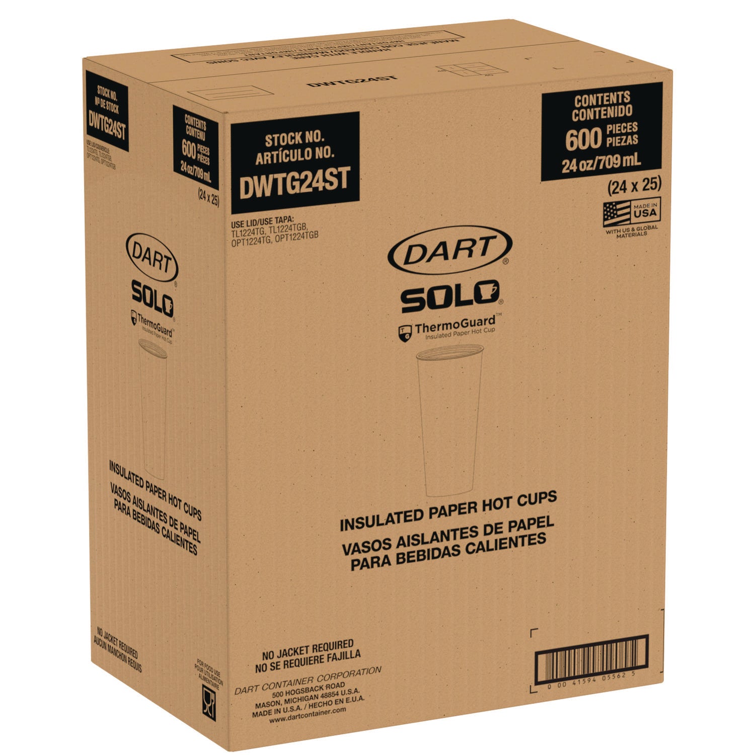 Thermoguard Insulated Paper Hot Cups, 24 oz, White Sustainable Forest Design, 600/Carton