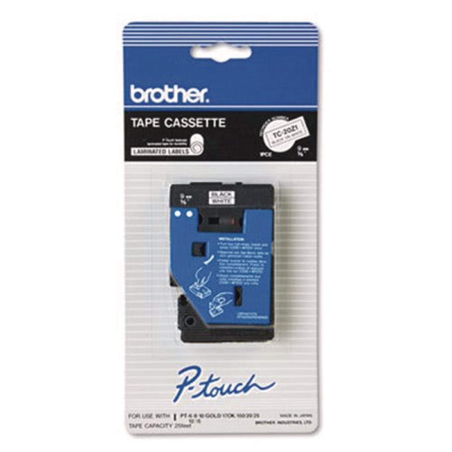 P-touch TC Laminated Tape Cartridges - x 3/8" Width x 25" Length - Direct Thermal - White - Water Resistant - Laminated - Grease Resistant - 1 Each