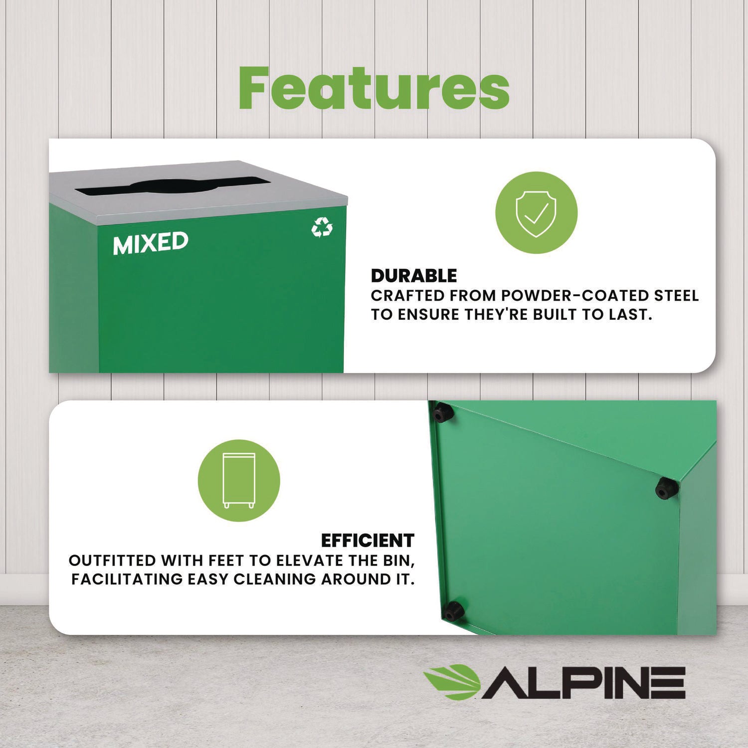 29 Gallon Trash/Recycling Cans, Steel, Green Mixed Recycling Can with Mixed Lid