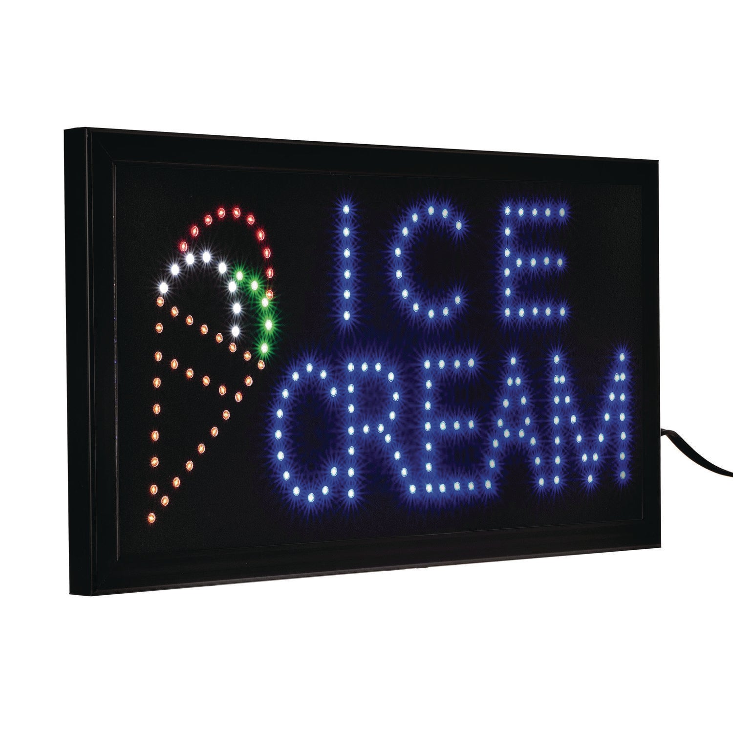 LED Rectangular Ice Cream Sign, 19 x 10, Black Frame, Blue/Green/Orange/Red/White Graphics