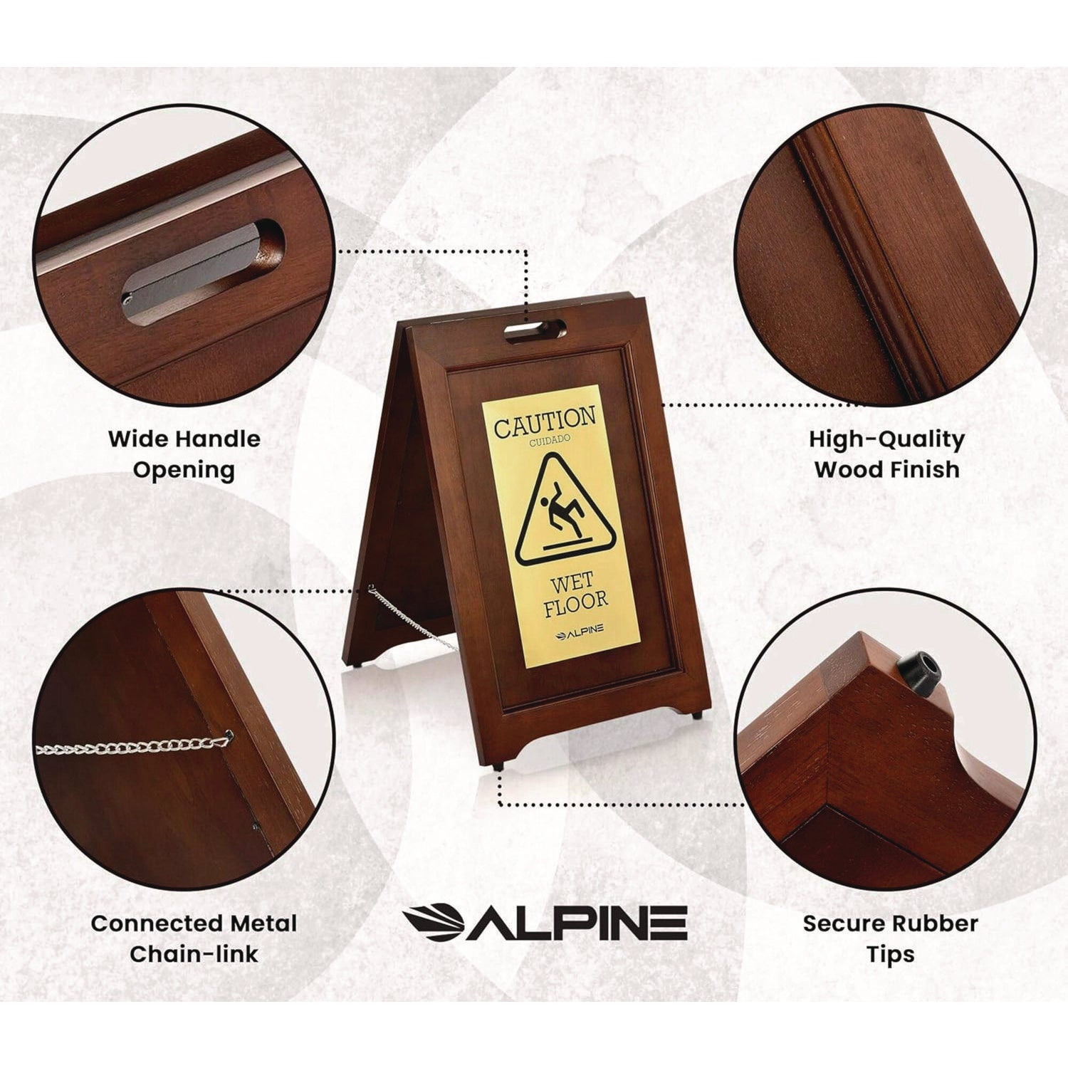 2-Sided Plated Wooden A-Frame Bilingual Wet Floor Sign, 15 X 2 X 24, Brass