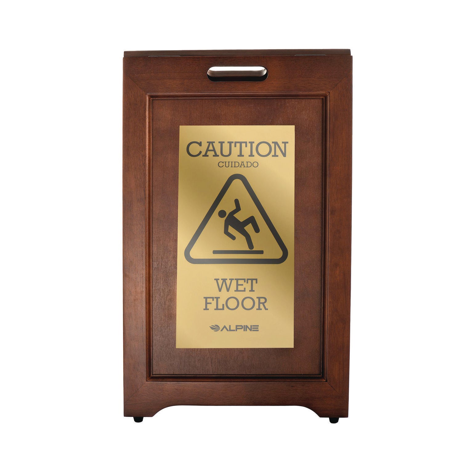 2-Sided Plated Wooden A-Frame Bilingual Wet Floor Sign, 15 X 2 X 24, Brass