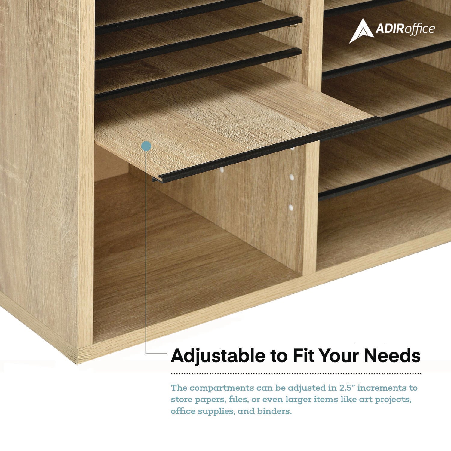 Wood Adjustable 12 Compartment Literature Organizer, 12 Sections, Letter Size, 20 x 11.8 x 16.3, Medium Oak