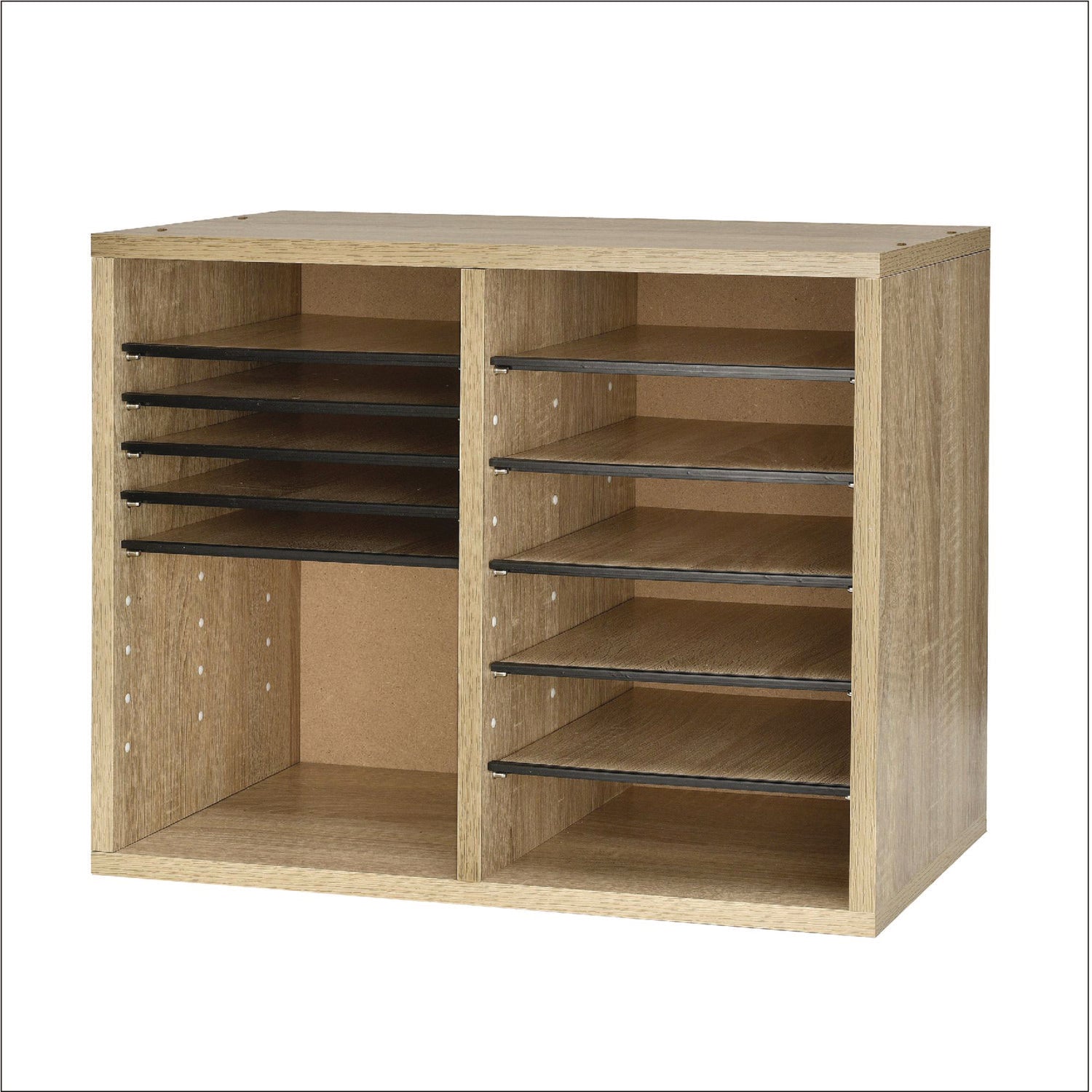 Wood Adjustable 12 Compartment Literature Organizer, 12 Sections, Letter Size, 20 x 11.8 x 16.3, Medium Oak