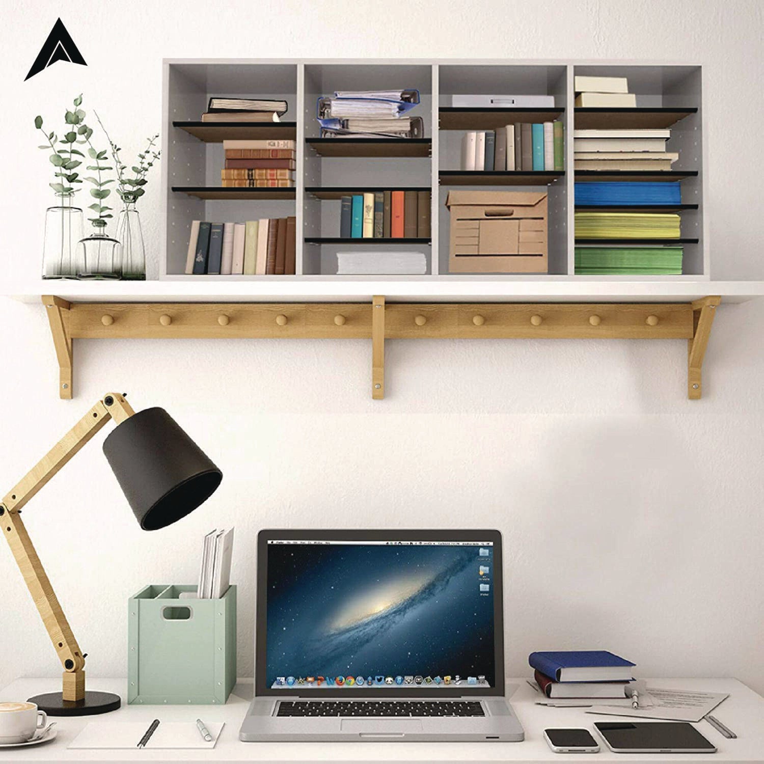 Wood Adjustable 24 Compartment Literature Organizer, 24 Sections, Letter Size, 39.3 x 11.8 x 16.3, White