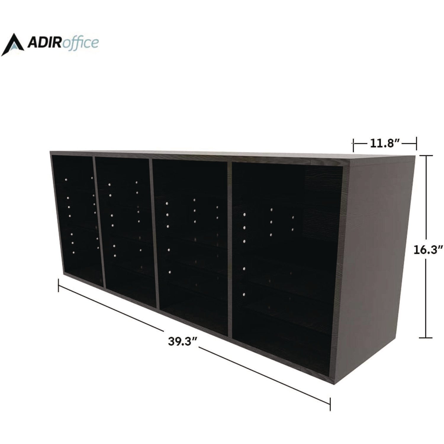Wood Adjustable 24 Compartment Literature Organizer, 24 Sections, Letter Size, 39.3 x 11.8 x 16.3, Black