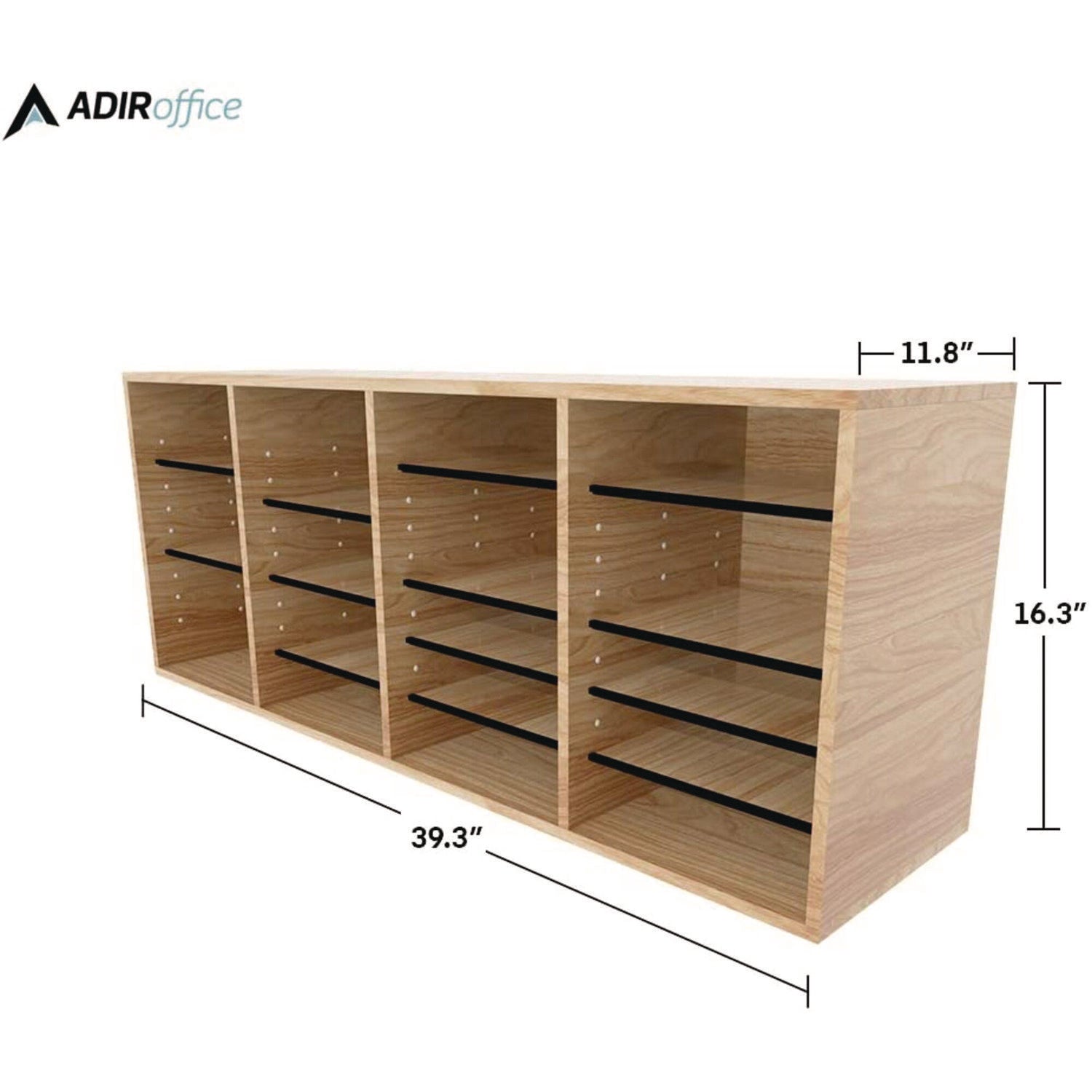 Wood Adjustable 24 Compartment Literature Organizer, 24 Sections, Letter Size, 39.3 x 11.8 x 16.3, Medium Oak