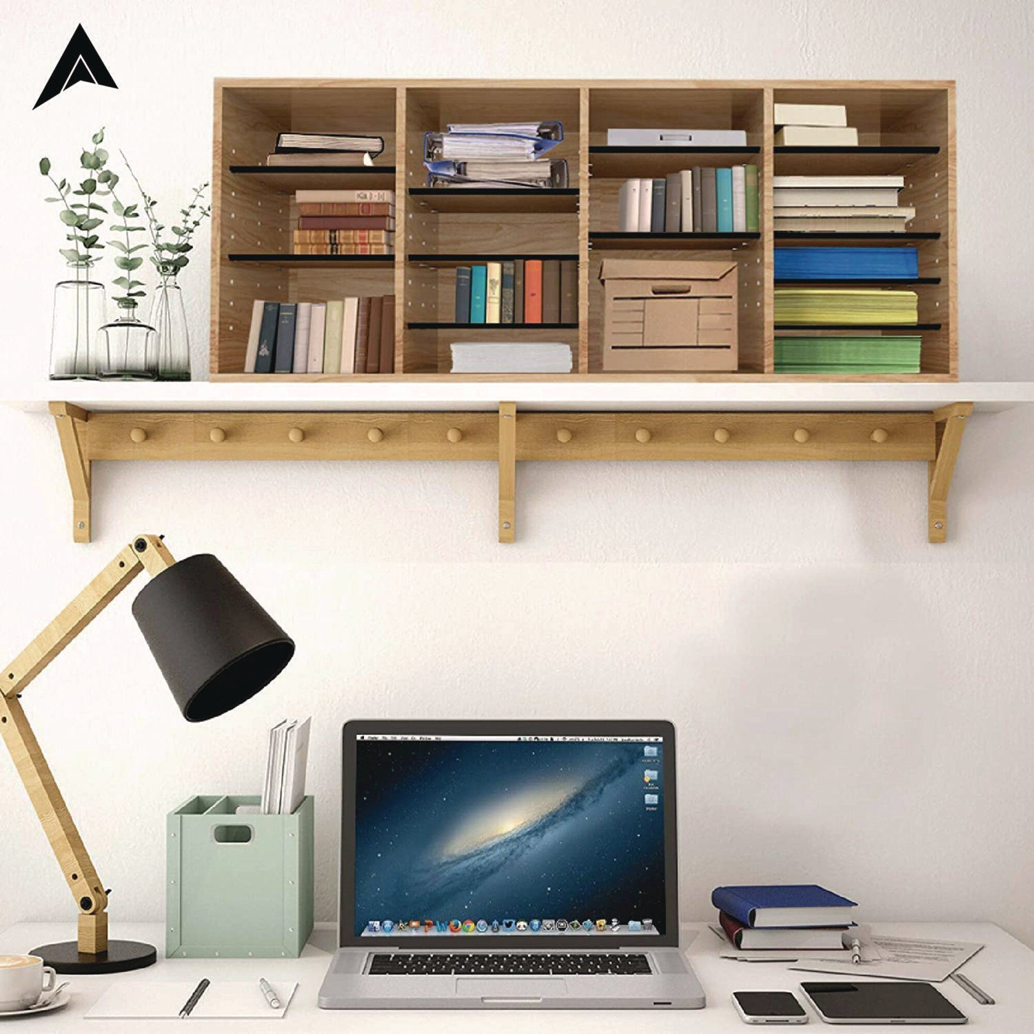 Wood Adjustable 24 Compartment Literature Organizer, 24 Sections, Letter Size, 39.3 x 11.8 x 16.3, Medium Oak