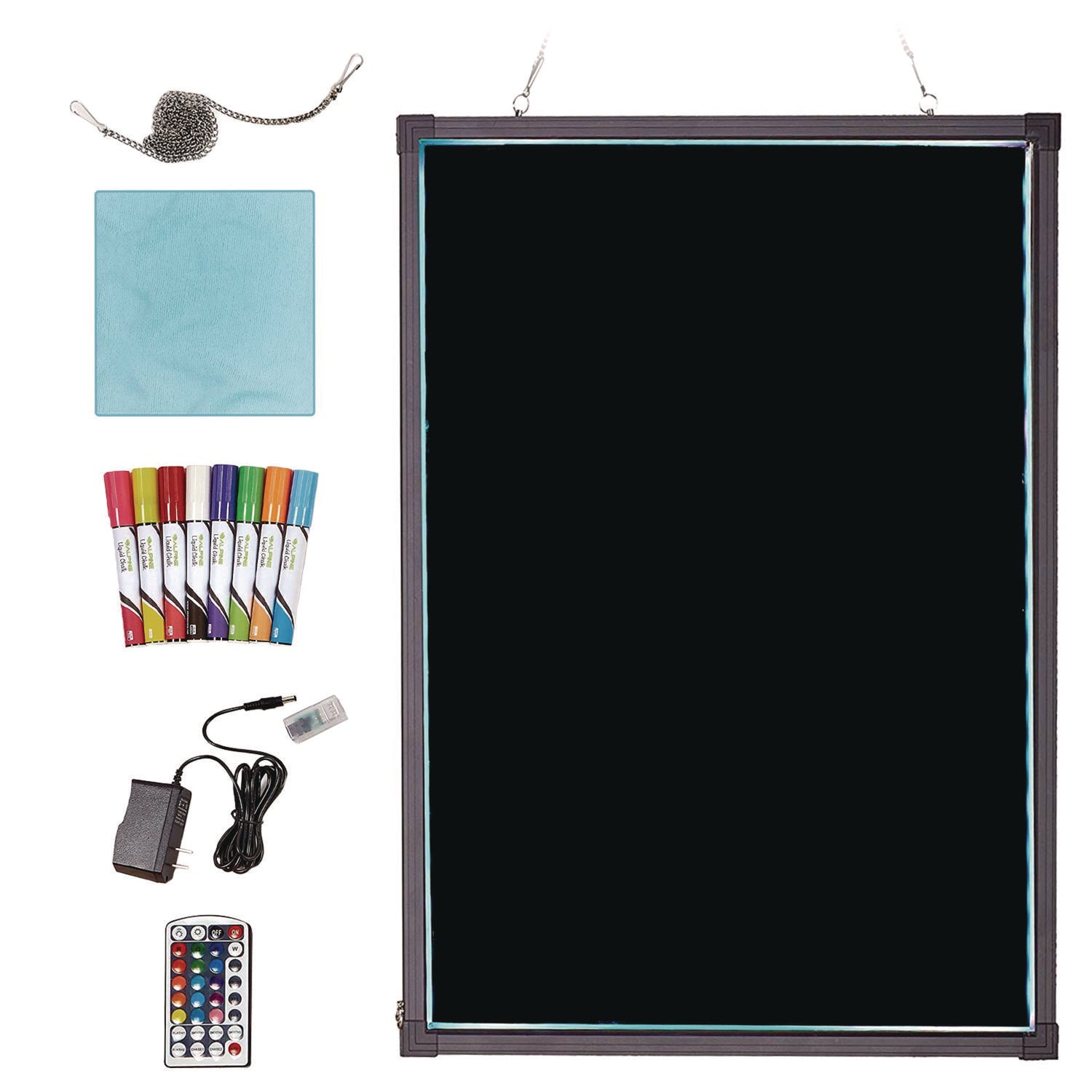 LED Illuminated Hanging Message Writing Board, Black 22" x 30" Surface, Black 23.6" x 31.5" Frame