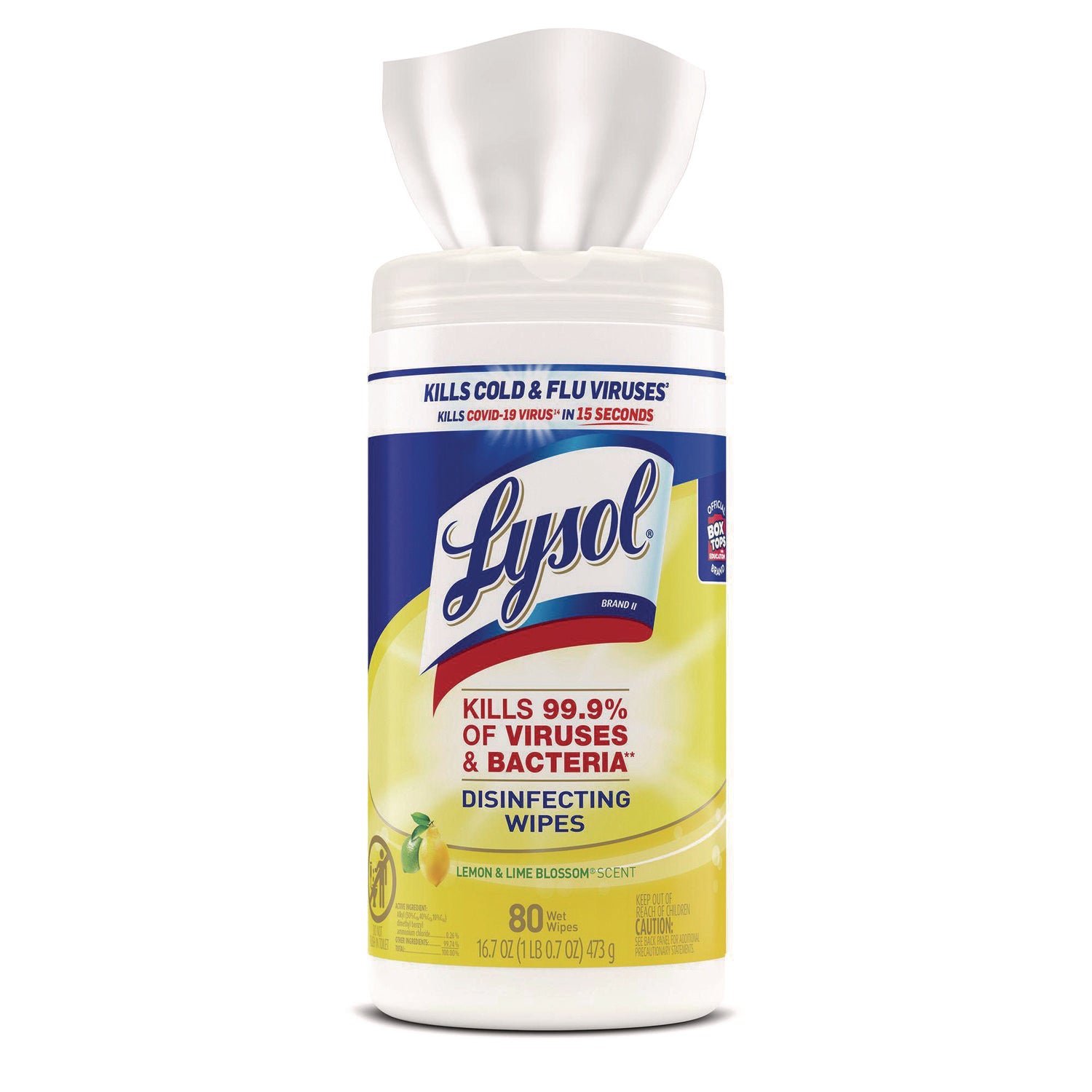 Lysol Disinfecting Wipes - Ready-To-Use - Lemon, Lime Blossom Scent - 7" Length x 7.25" Width - Bleach-free, Antibacterial, Disinfectant, Pre-moistened - White - 80/Tub - 6 / Carton