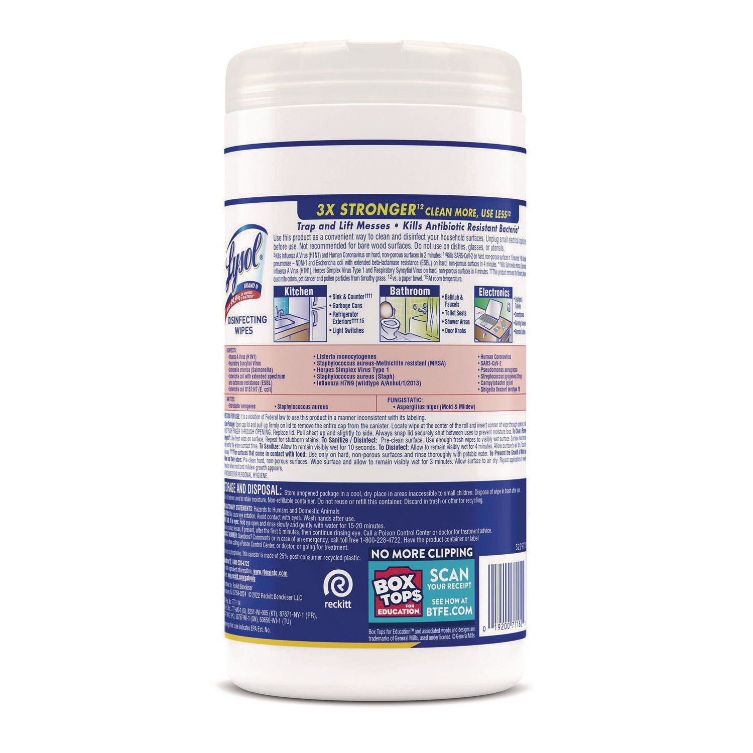 Lysol Disinfecting Wipes - Ready-To-Use - Lemon, Lime Blossom Scent - 7" Length x 7.25" Width - Bleach-free, Antibacterial, Disinfectant, Pre-moistened - White - 80/Tub - 6 / Carton