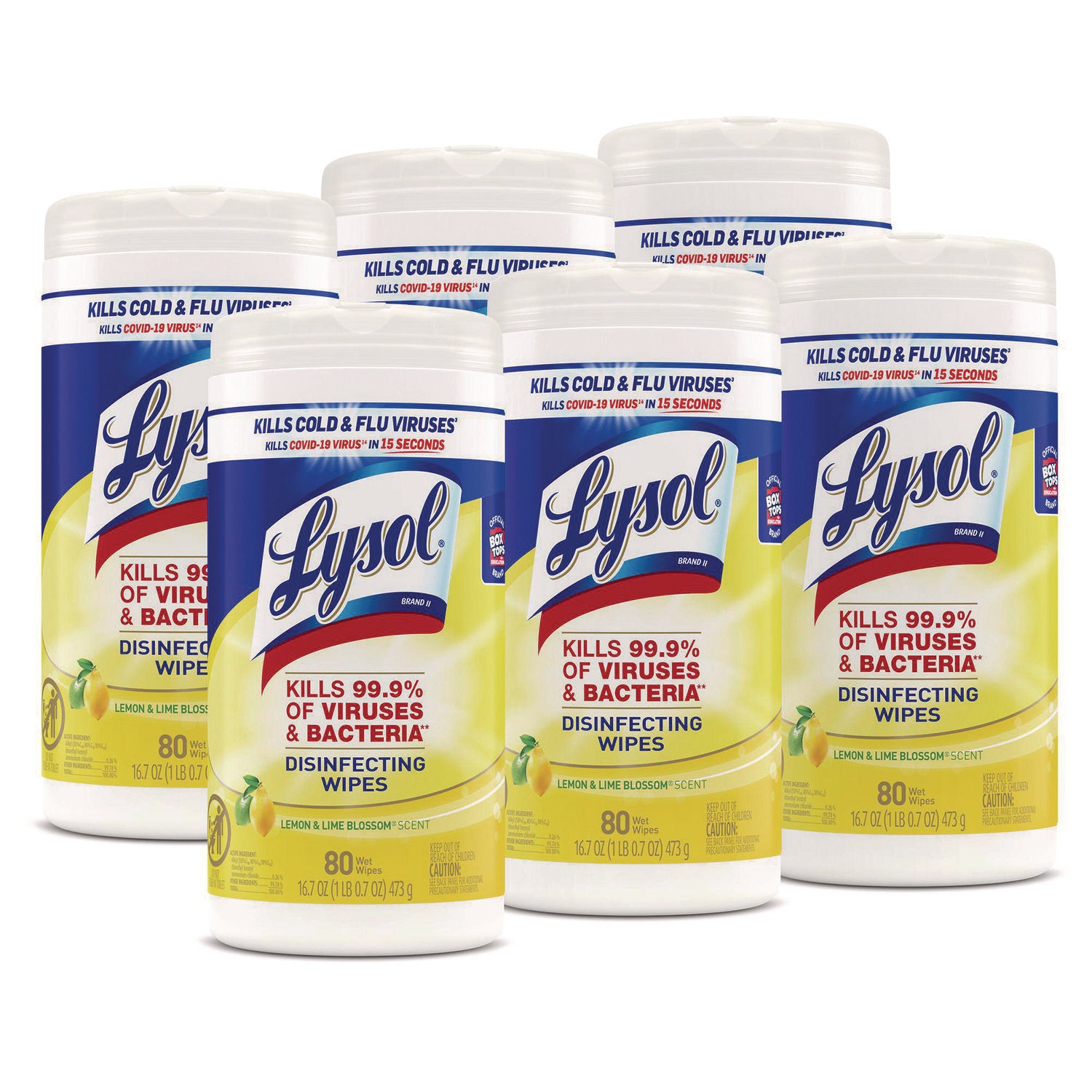 Lysol Disinfecting Wipes - Ready-To-Use - Lemon, Lime Blossom Scent - 7" Length x 7.25" Width - Bleach-free, Antibacterial, Disinfectant, Pre-moistened - White - 80/Tub - 6 / Carton