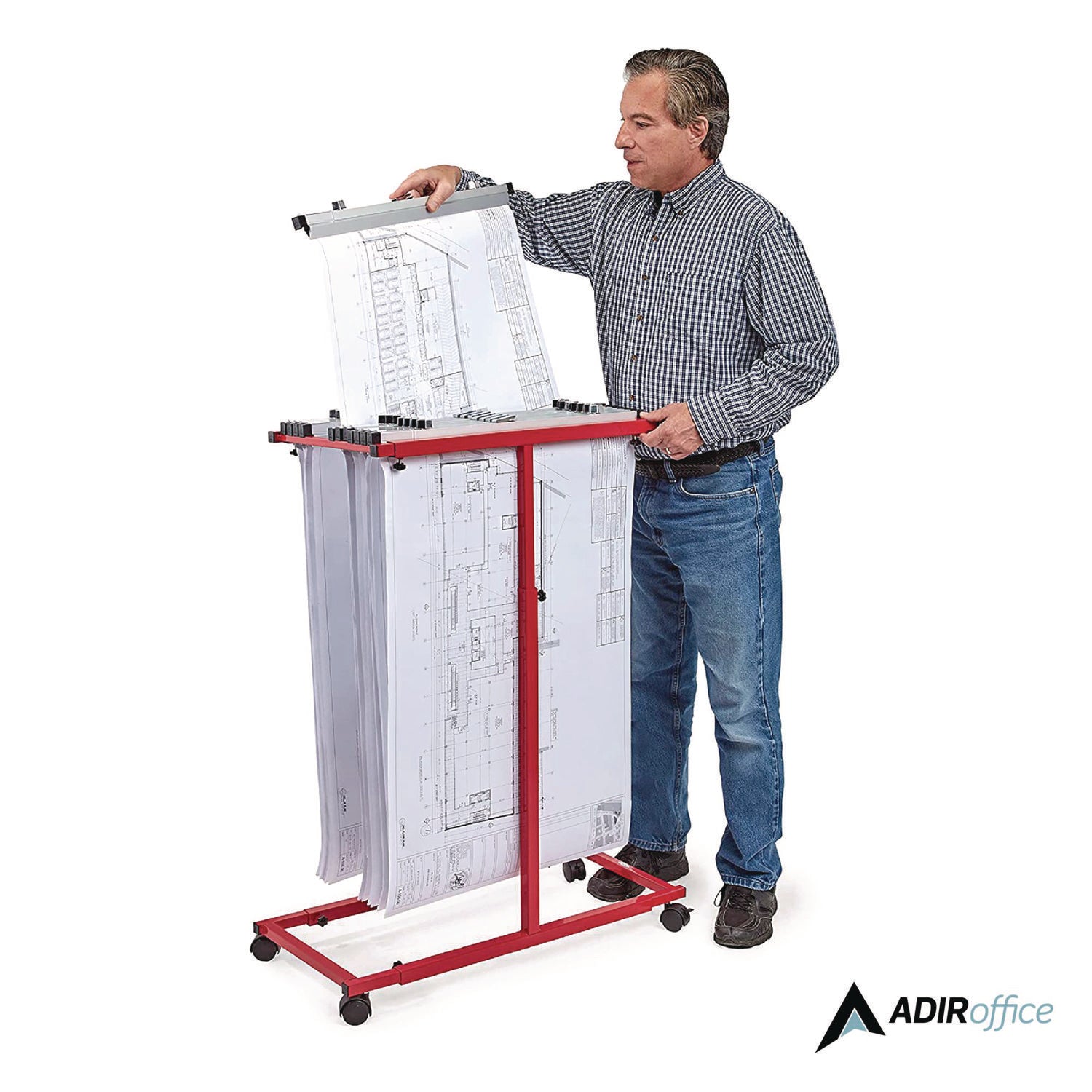 Blueprint Storage Cabinet Steel Vertical Plan Center, Assorted Document Sizes, 15" x 27" to 47.25" x 32.5" to 57", Red