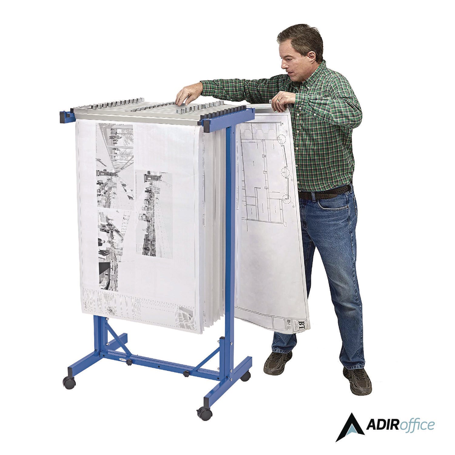 Expandable Blueprint Storage Cabinet Mobile Plan Center, Assorted Document Sizes, 20.5" x 28" to 46.5" x 50.75", Blue