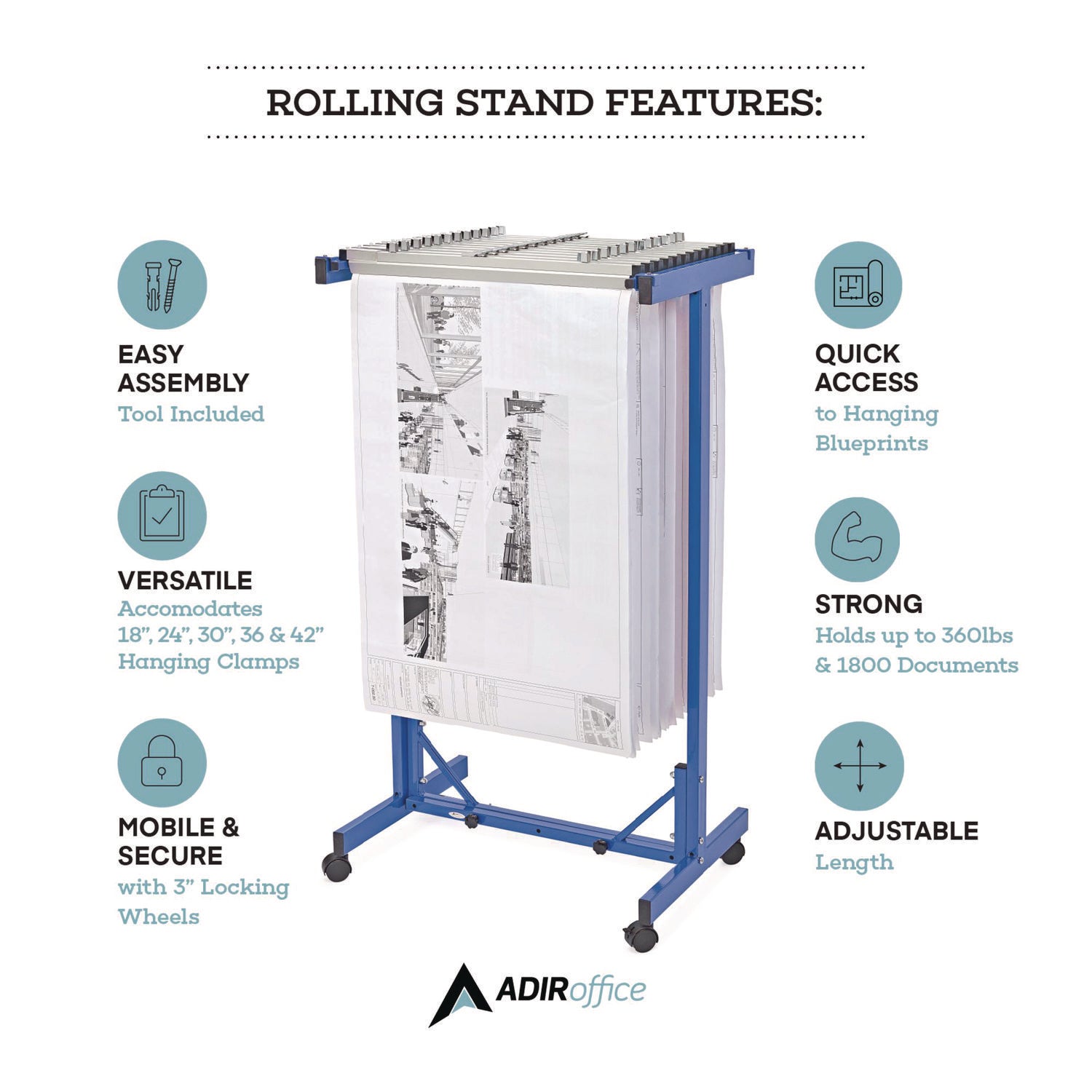 Expandable Blueprint Storage Cabinet Mobile Plan Center, Assorted Document Sizes, 20.5" x 28" to 46.5" x 50.75", Blue
