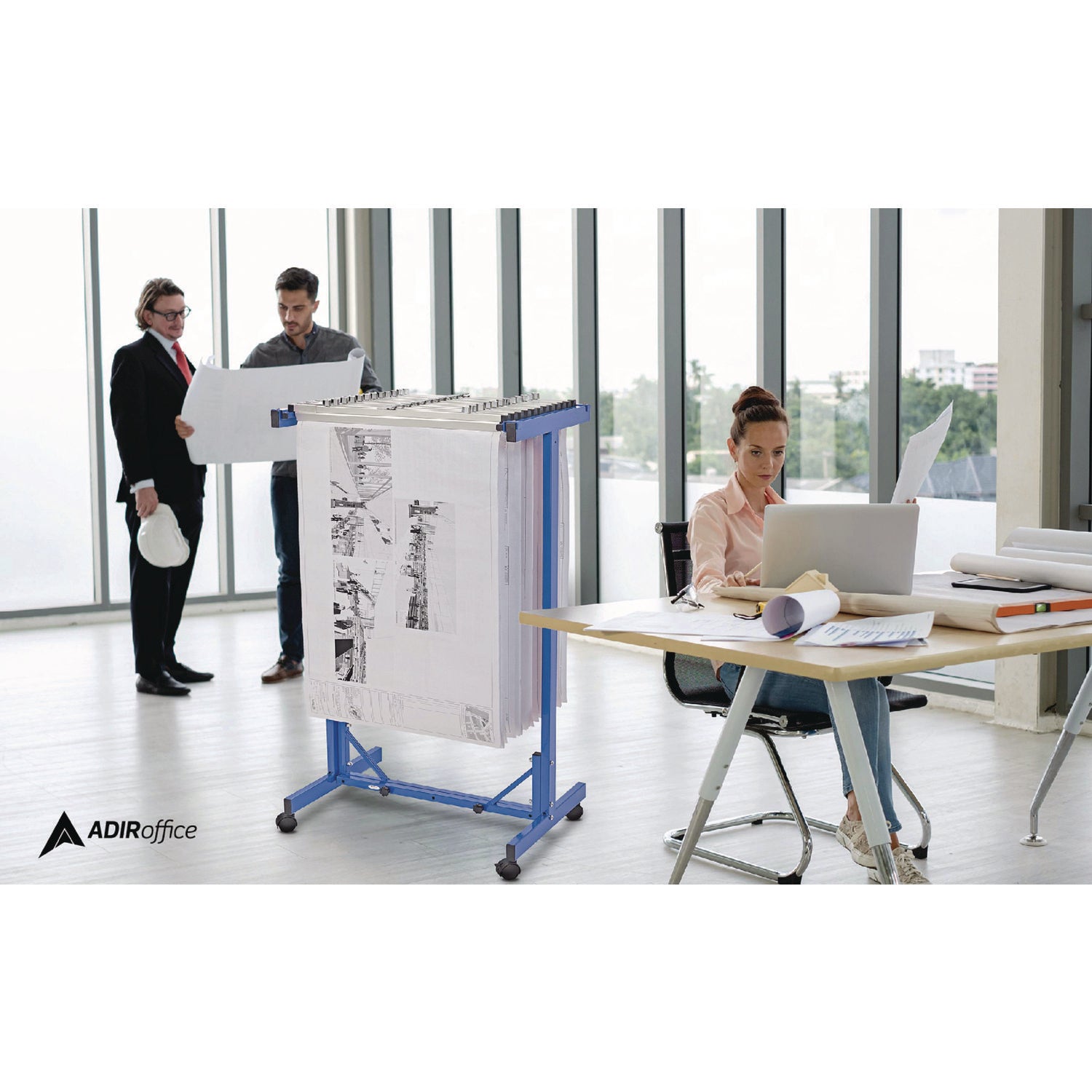 Expandable Blueprint Storage Cabinet Mobile Plan Center, Assorted Document Sizes, 20.5" x 28" to 46.5" x 50.75", Blue