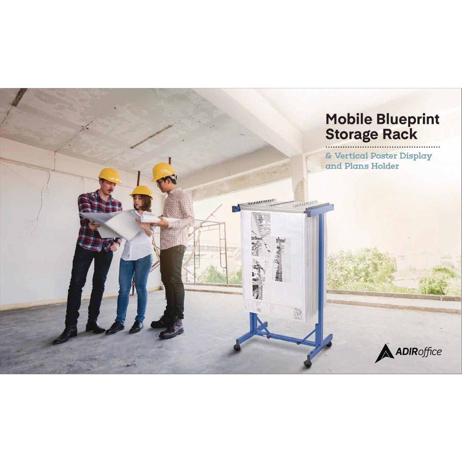 Expandable Blueprint Storage Cabinet Mobile Plan Center, Assorted Document Sizes, 20.5" x 28" to 46.5" x 50.75", Blue