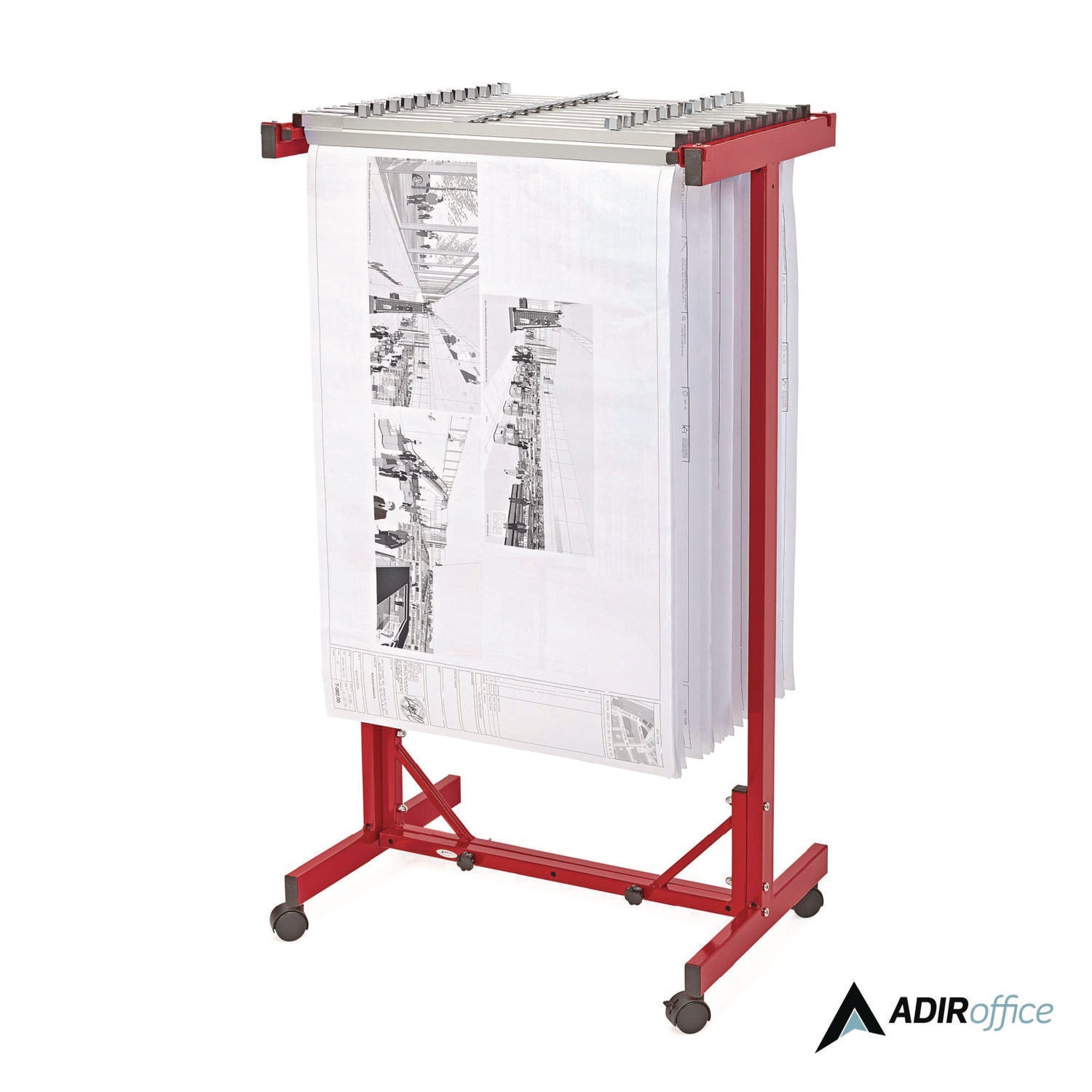 Expandable Blueprint Storage Cabinet Mobile Plan Center, Assorted Document Sizes, 20.5" x 28" to 46.5" x 50.75", Red