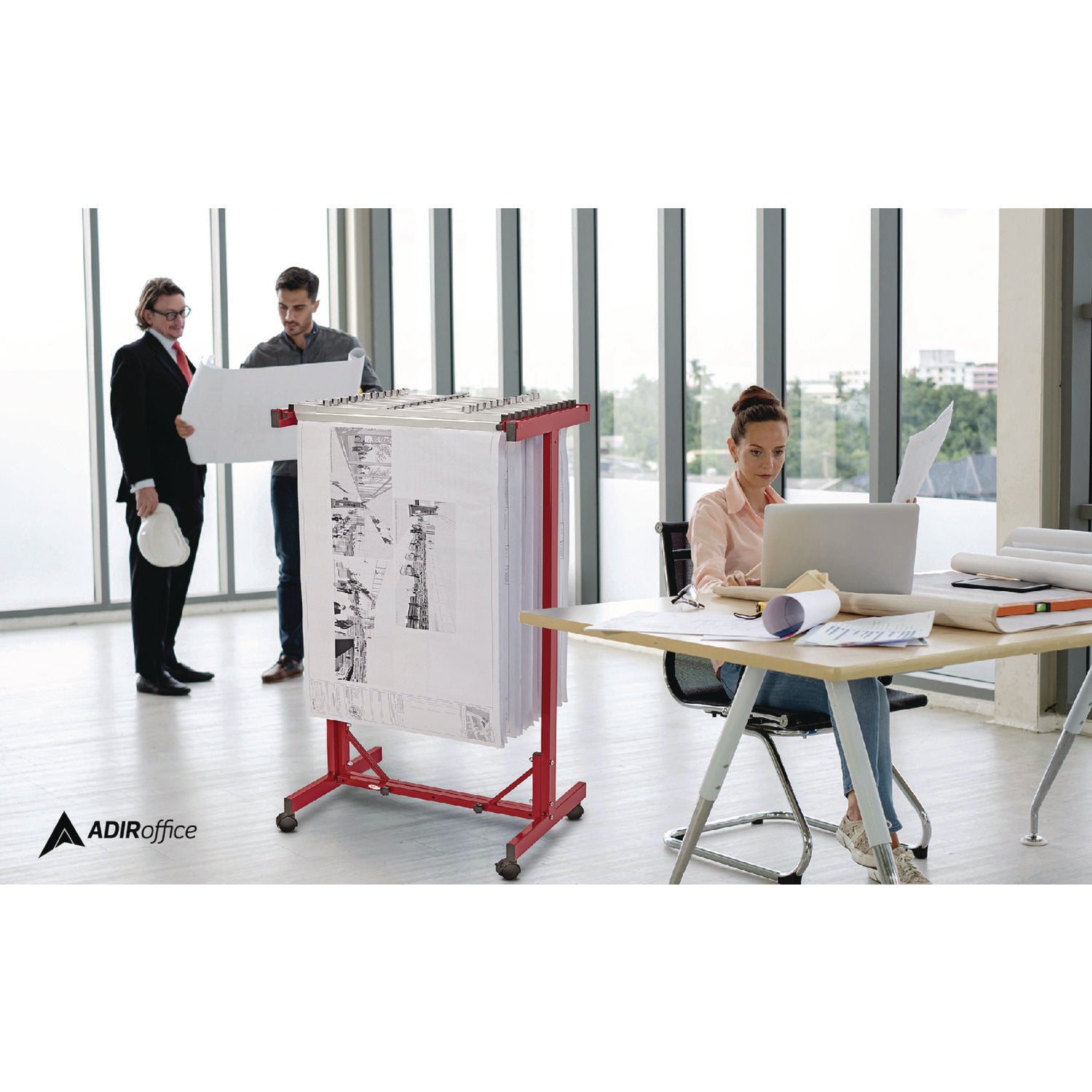 Expandable Blueprint Storage Cabinet Mobile Plan Center, Assorted Document Sizes, 20.5" x 28" to 46.5" x 50.75", Red
