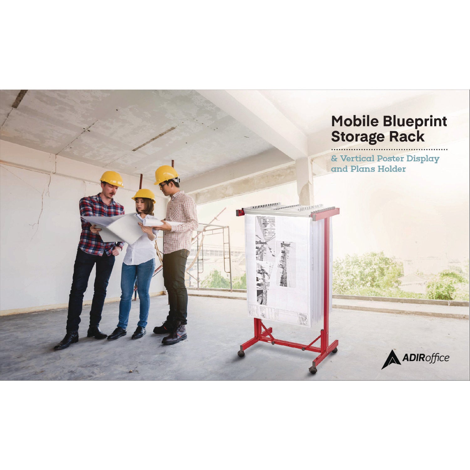Expandable Blueprint Storage Cabinet Mobile Plan Center, Assorted Document Sizes, 20.5" x 28" to 46.5" x 50.75", Red