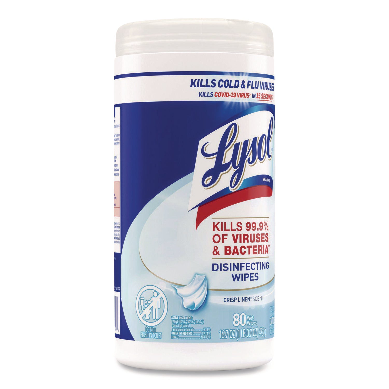 Lysol Disinfecting Wipes, Crisp Linen Scent, 7" x 7.25", White, 80 Wipes per Tub, 1 Tub