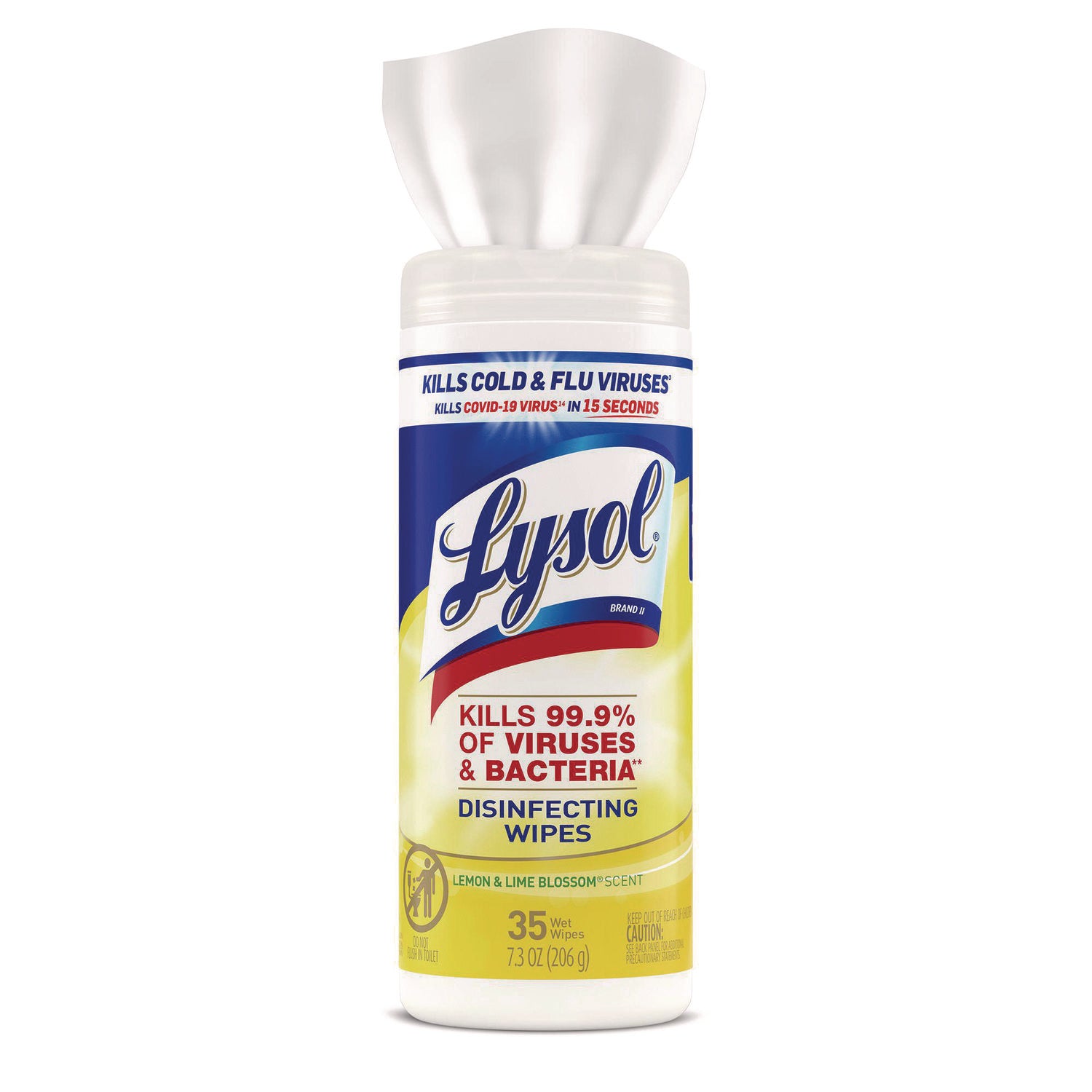 Lysol Lemon/Lime Disinfect Wipes - For Kitchen, Toilet, Sink, Tub, Floor, Cabinet, Stove Top, Wood - Lemon & Lime Blossom Scent - 7" Length x 7.25" Width - Pre-moistened, Anti-bacterial, Disinfectant - White - 35/Tub - 1 Each