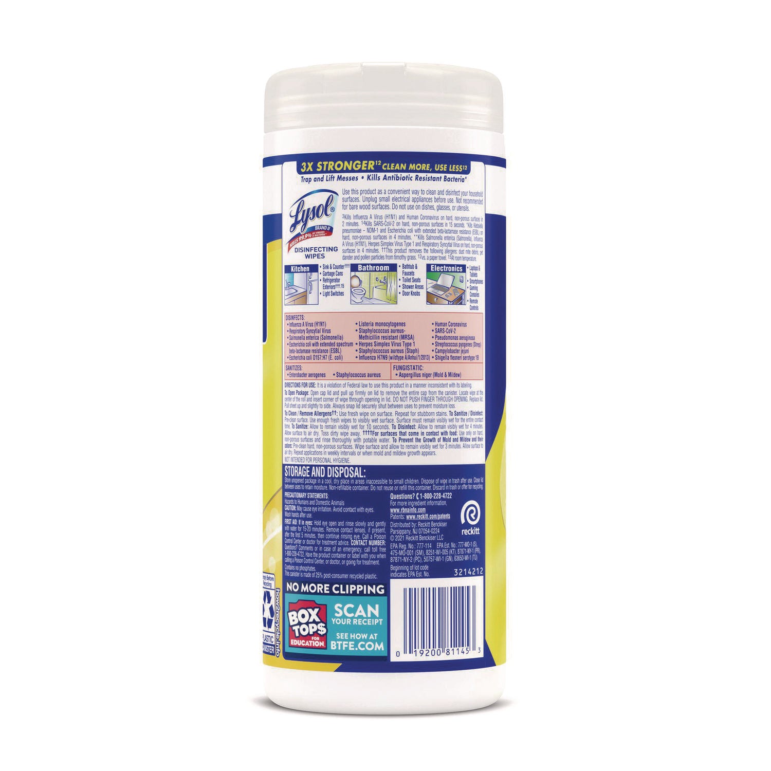 Lysol Lemon/Lime Disinfect Wipes - For Kitchen, Toilet, Sink, Tub, Floor, Cabinet, Stove Top, Wood - Lemon & Lime Blossom Scent - 7" Length x 7.25" Width - Pre-moistened, Anti-bacterial, Disinfectant - White - 35/Tub - 1 Each