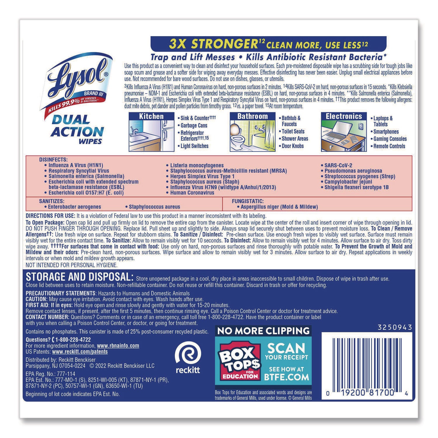 Lysol Dual Action Wipes, Citrus Scent, 7" x 7.25", Pre-moistened, Anti-bacterial, White/Purple, 75 Wipes per Tub, 1 Tub