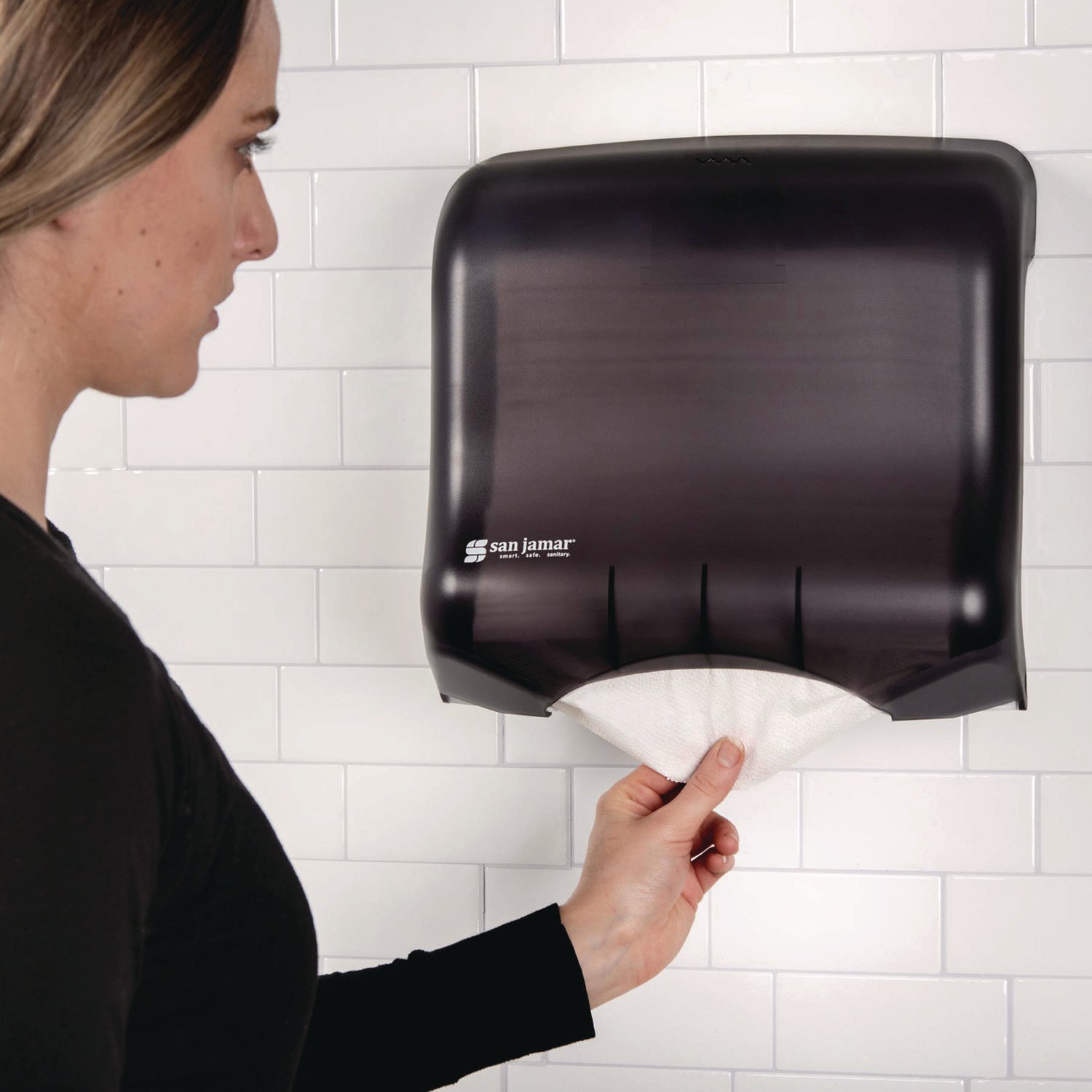 San Jamar UltraFold Towel Dispenser - C Fold, Multifold Dispenser - 240 x Sheet C Fold, 400 x Sheet Multifold - 11.5" Height x 11.5" Width x 6" Depth - Pearl Black - 1 Each
