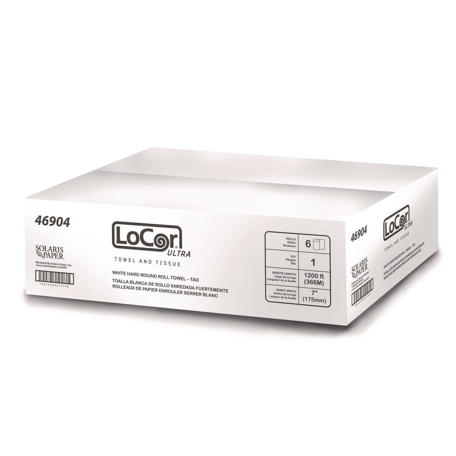 LoCor Ultra Hard Wound Roll Towels, 1 Ply, 7" x 1200 ft, Bright White, Virgin Fiber, 1 Carton