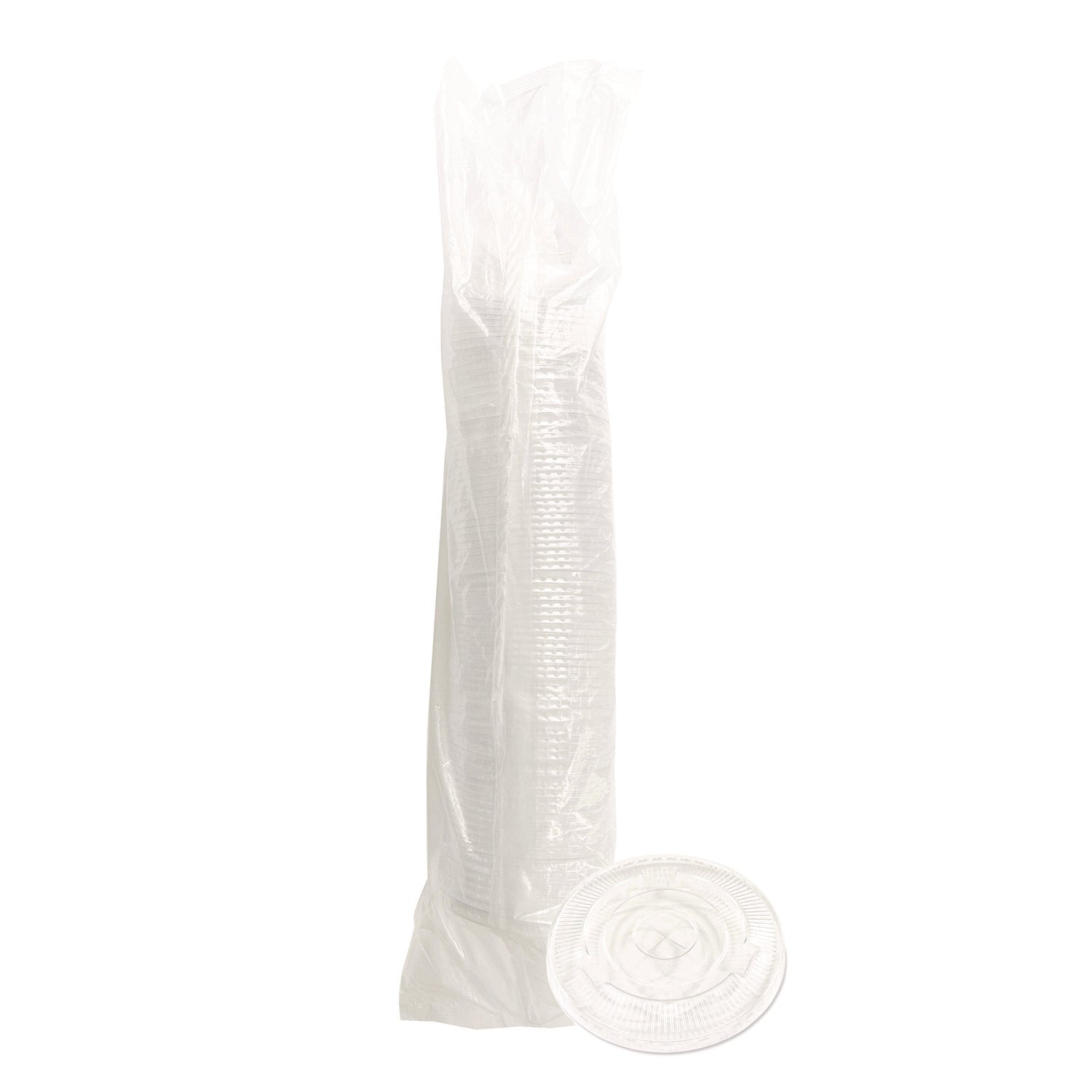 Crystal-Clear Cold Cup Straw-Slot Lids, Fits 9 oz Squat/12 oz Cold Cups, Plastic, Clear, 100/Pack