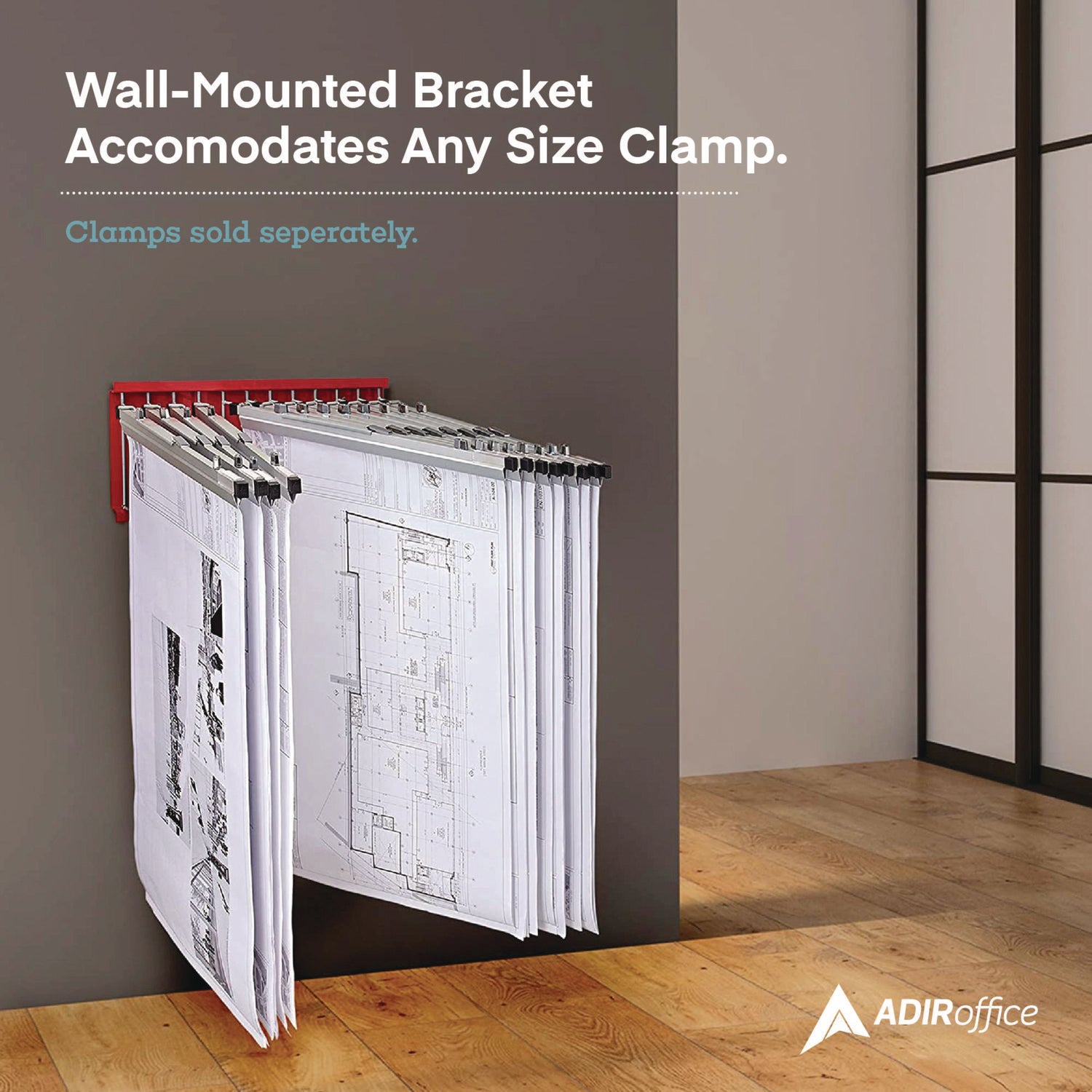 Large File Blueprint Pivot Wall Rack, Assorted Document Sizes Accommodated, 11" x 15.8" x 23.9", Red