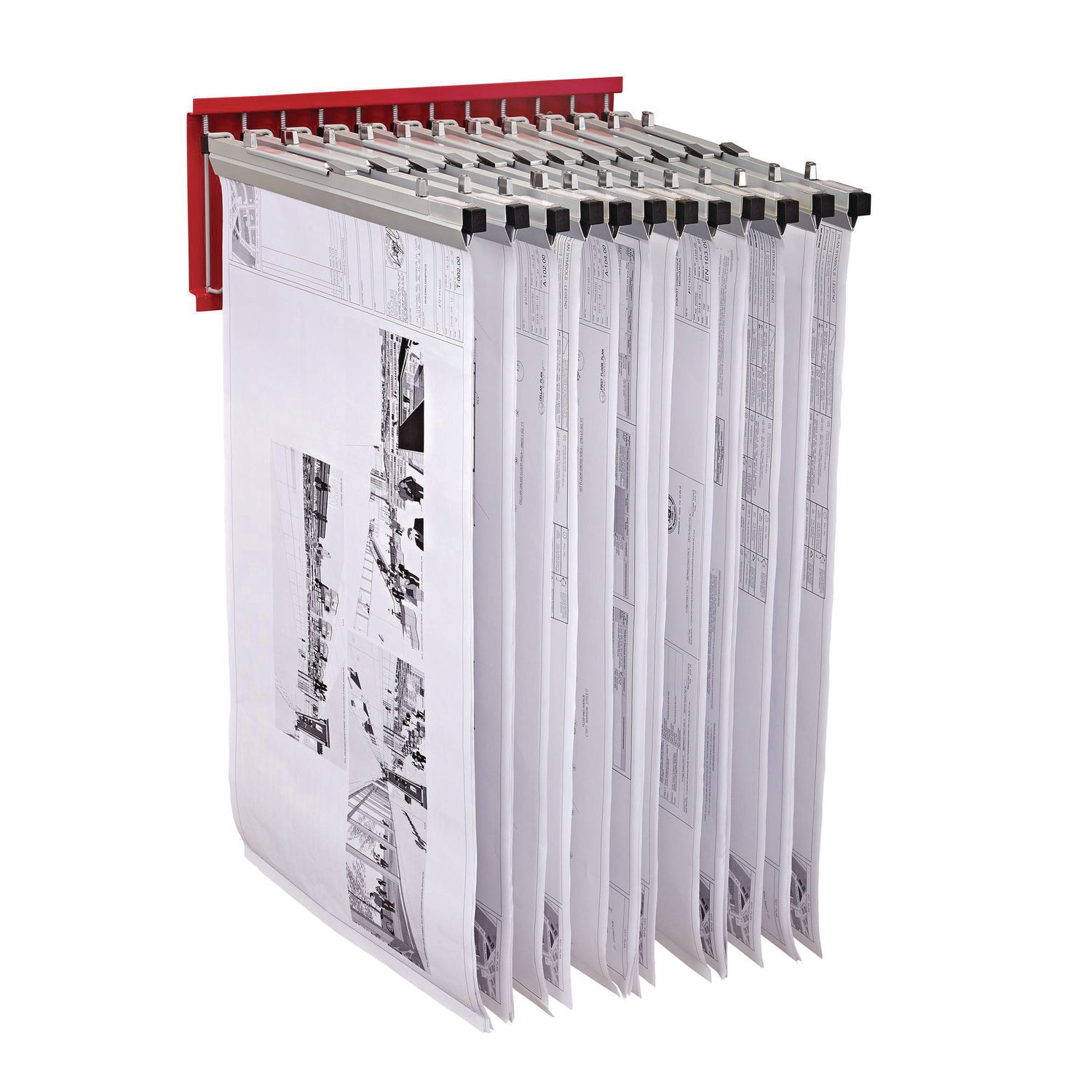 Large File Blueprint Pivot Wall Rack, Assorted Document Sizes Accommodated, 11" x 15.8" x 23.9", Red