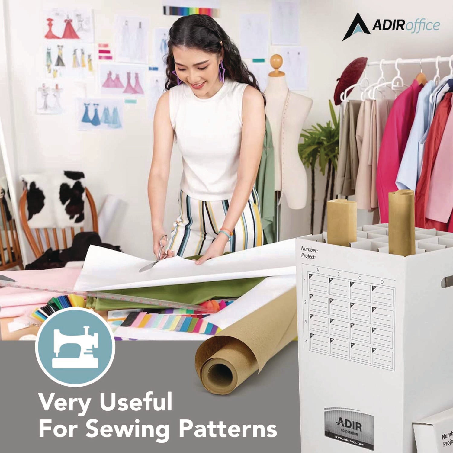 16 Slot Blueprint Rolled File Upright Storage Box, 16 Compartments, 17.5 x 17.5 x 37, White